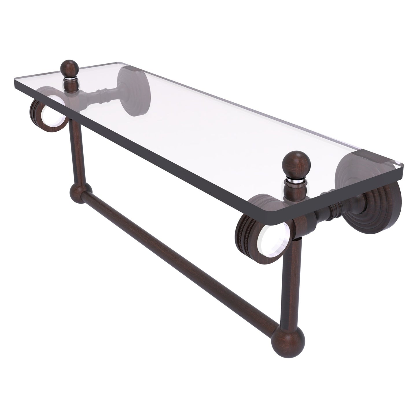 Allied Brass Pacific Grove 16" x 5.125" Venetian Bronze Solid Brass Glass Shelf With Towel Bar and Dotted Accents