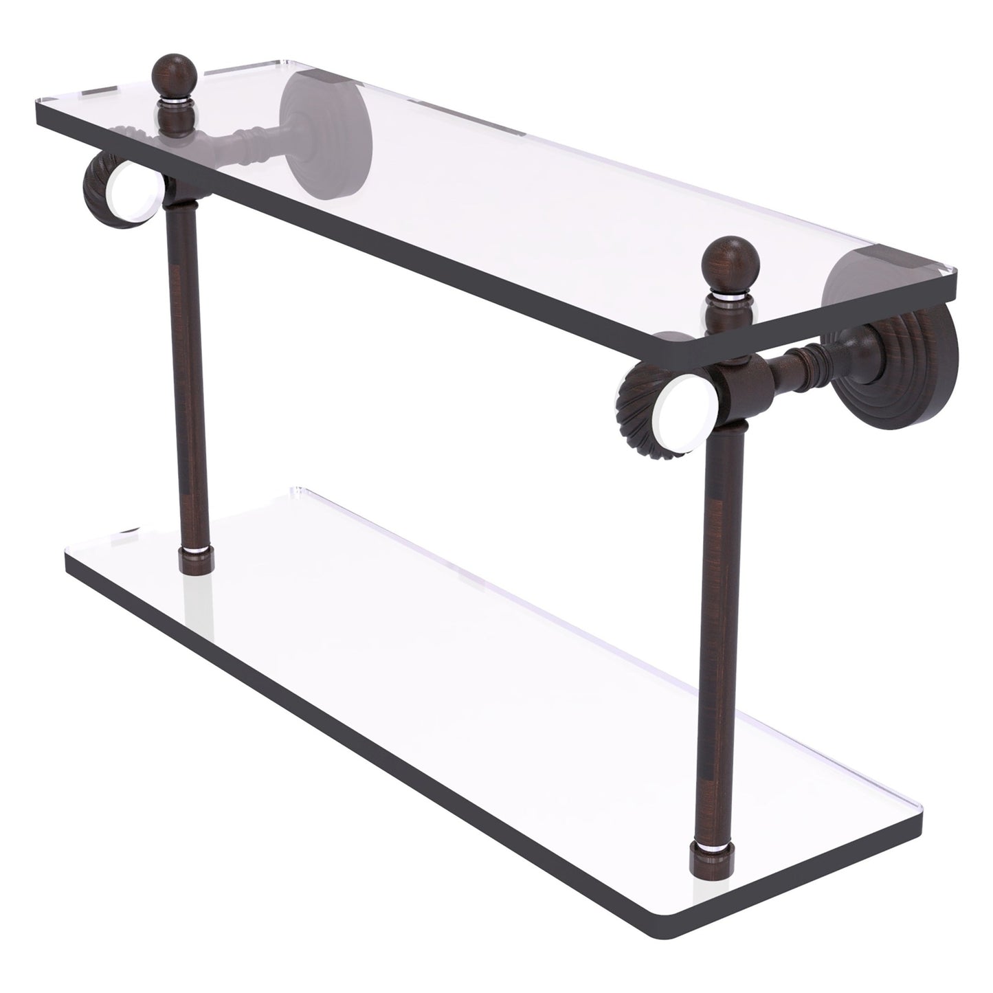 Allied Brass Pacific Grove 16" x 5.125" Venetian Bronze Solid Brass Two-Tiered Glass Shelf With Twisted Accents