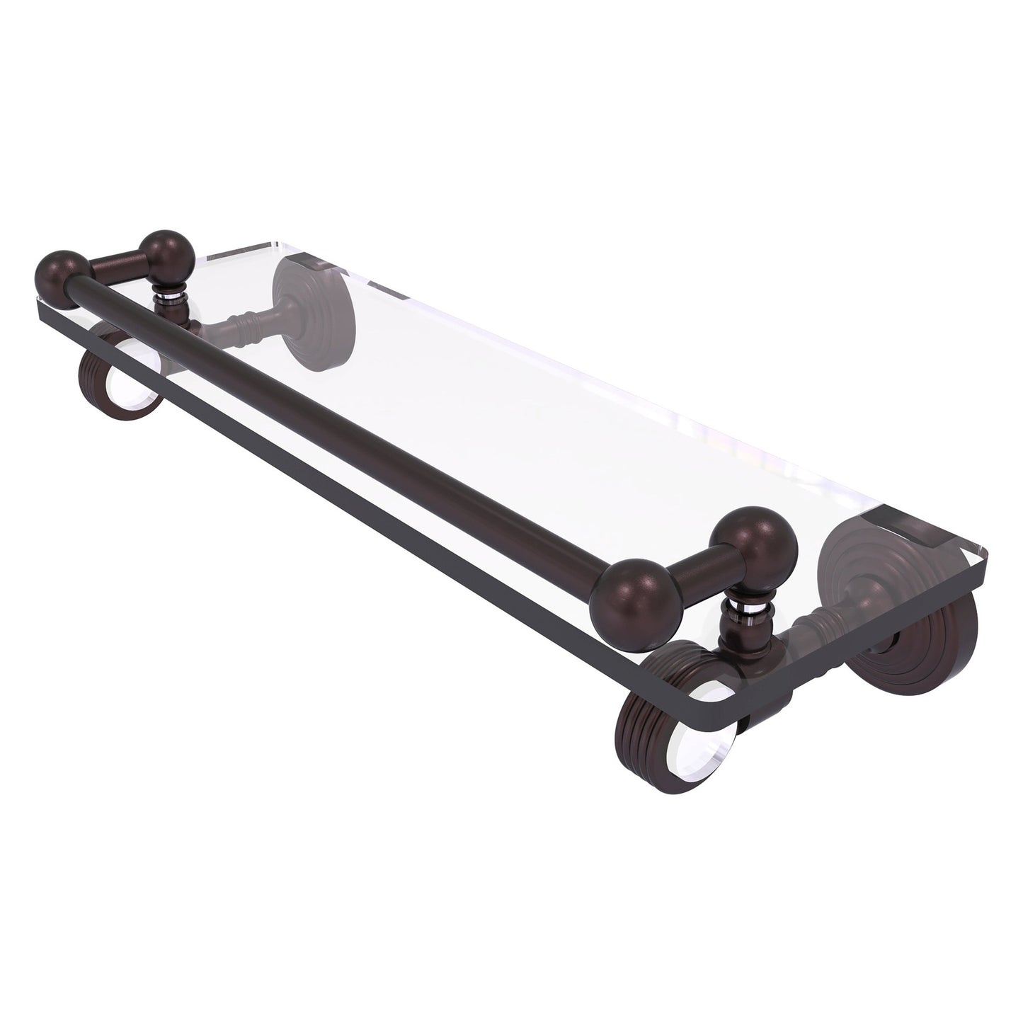 Allied Brass Pacific Grove 16" x 5.5" Antique Bronze Solid Brass Gallery Glass Shelf With Grooved Accents