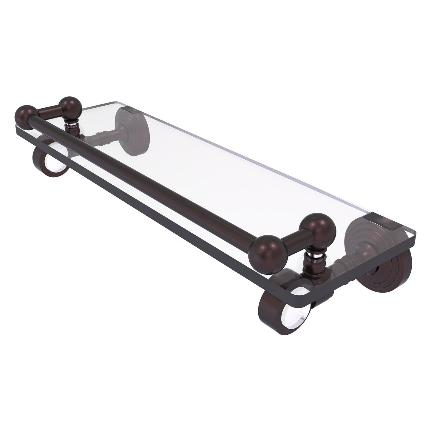 Allied Brass Pacific Grove 16" x 5.5" Antique Bronze Solid Brass Glass Shelf With Gallery Rail