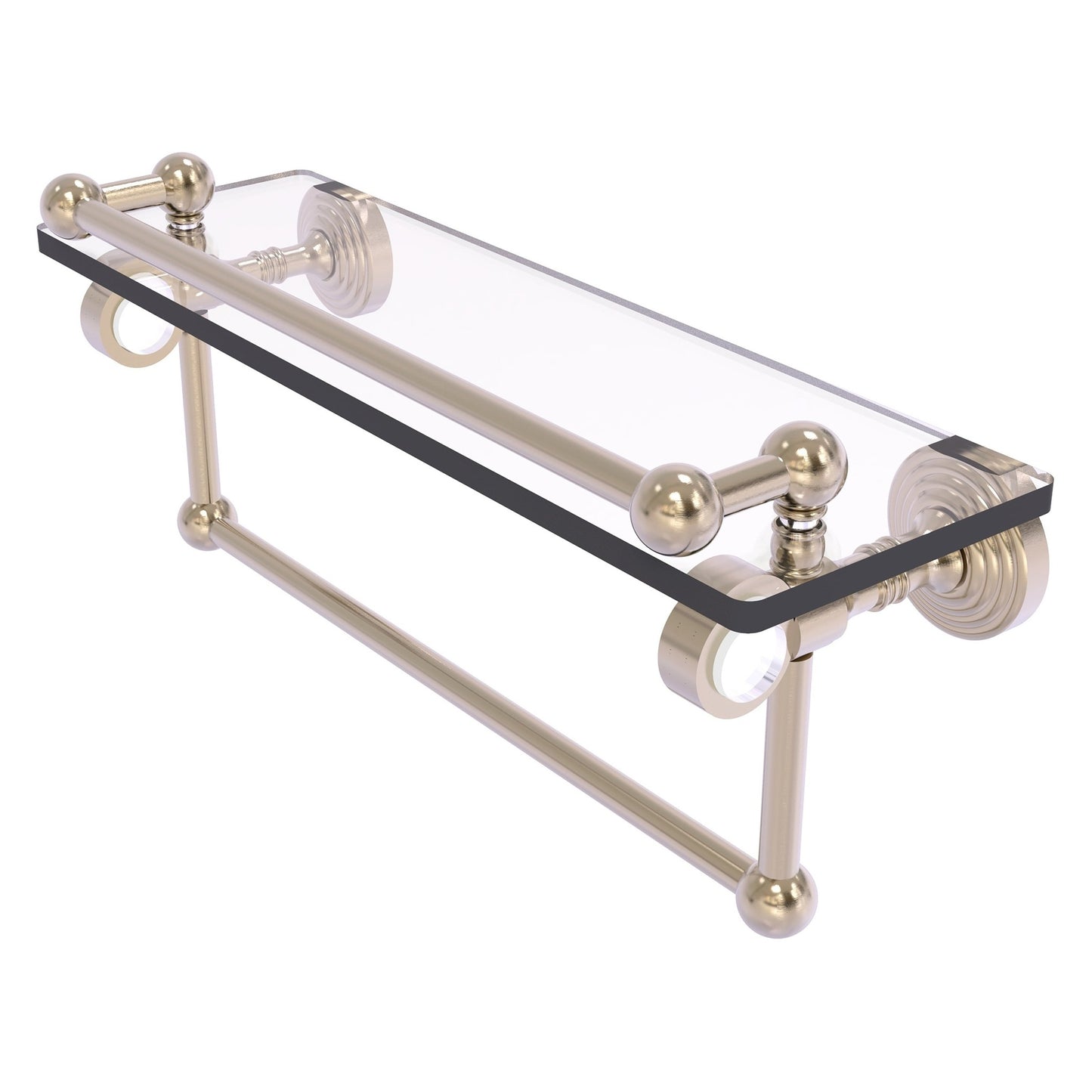 Allied Brass Pacific Grove 16" x 5.5" Antique Pewter Solid Brass Glass Shelf With Gallery Rail and Towel Bar