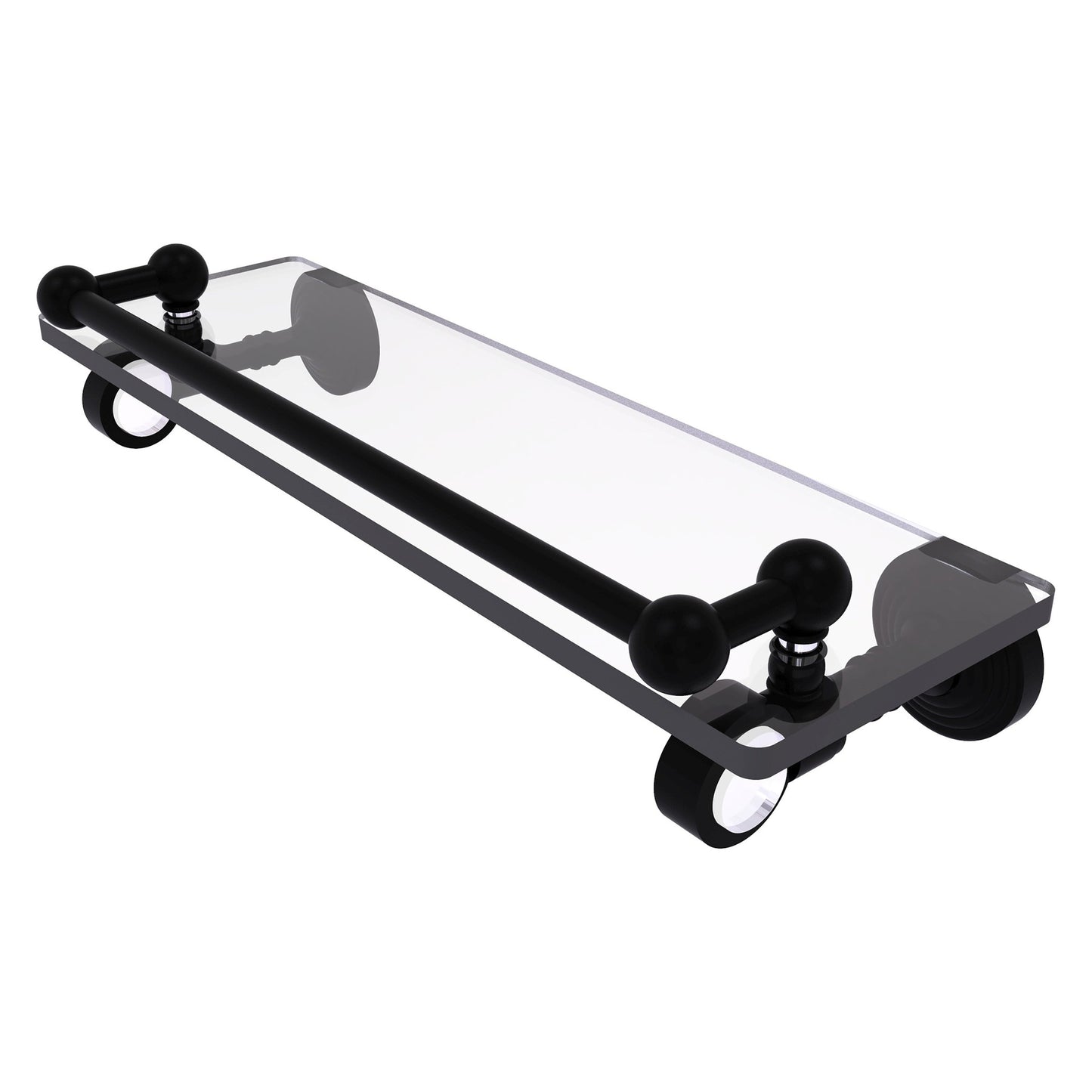 Allied Brass Pacific Grove 16" x 5.5" Matte Black Solid Brass Glass Shelf With Gallery Rail