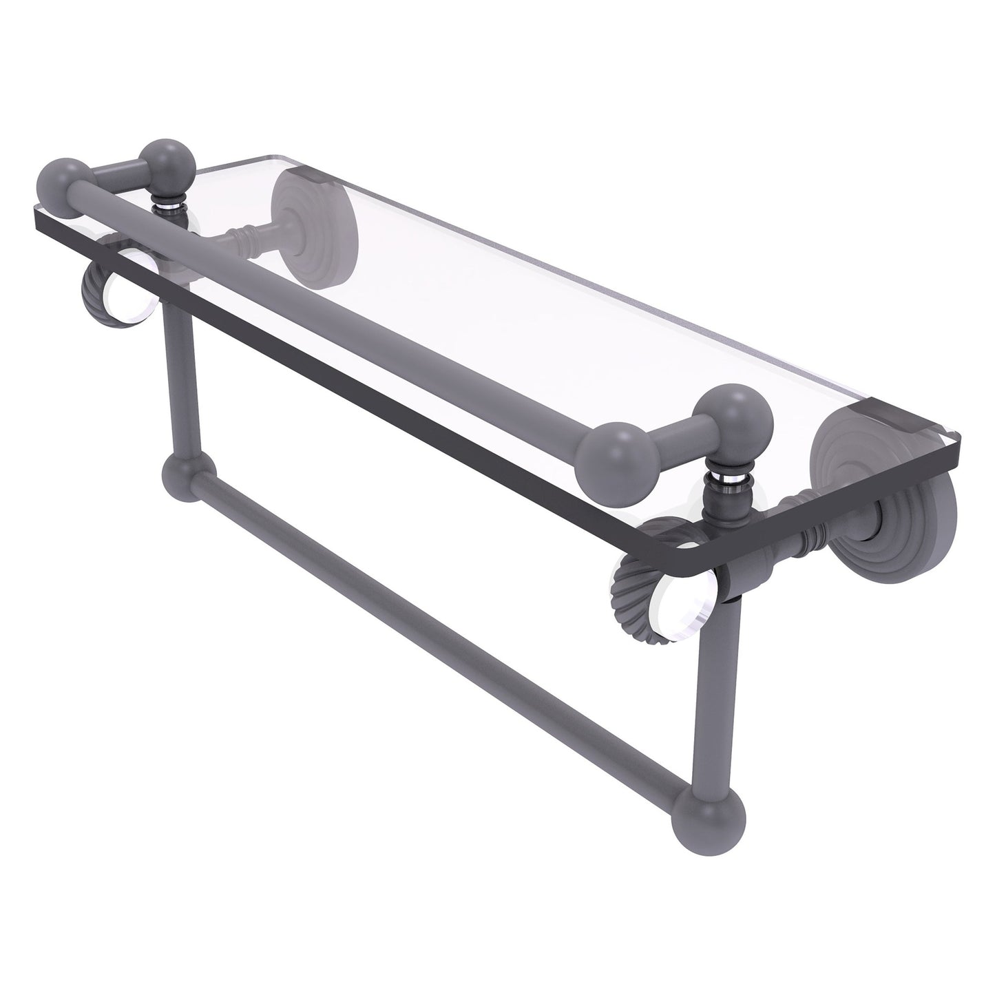Allied Brass Pacific Grove 16" x 5.5" Matte Gray Solid Brass Gallery Glass Shelf With Towel Bar and Twisted Accents
