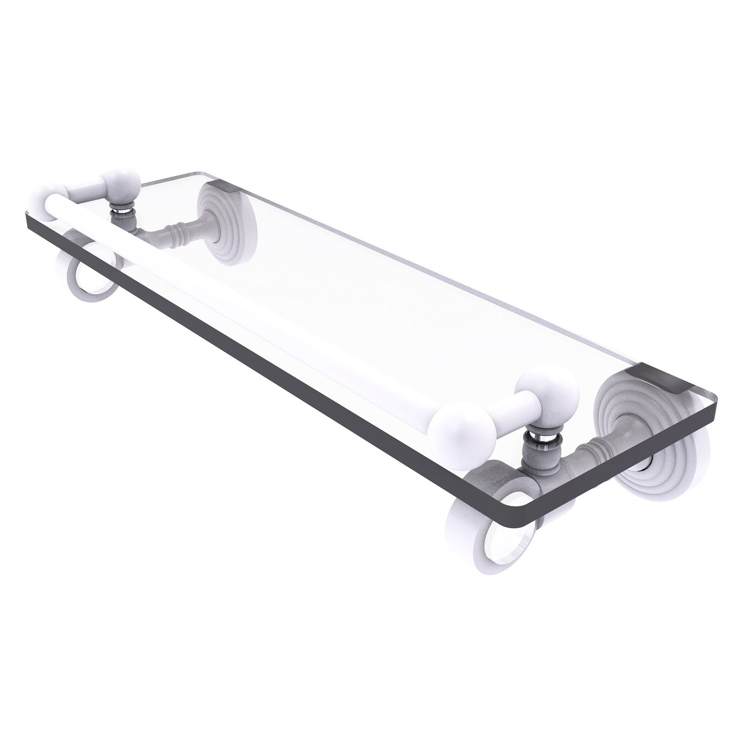 Allied Brass Pacific Grove 16" x 5.5" Matte White Solid Brass Glass Shelf With Gallery Rail