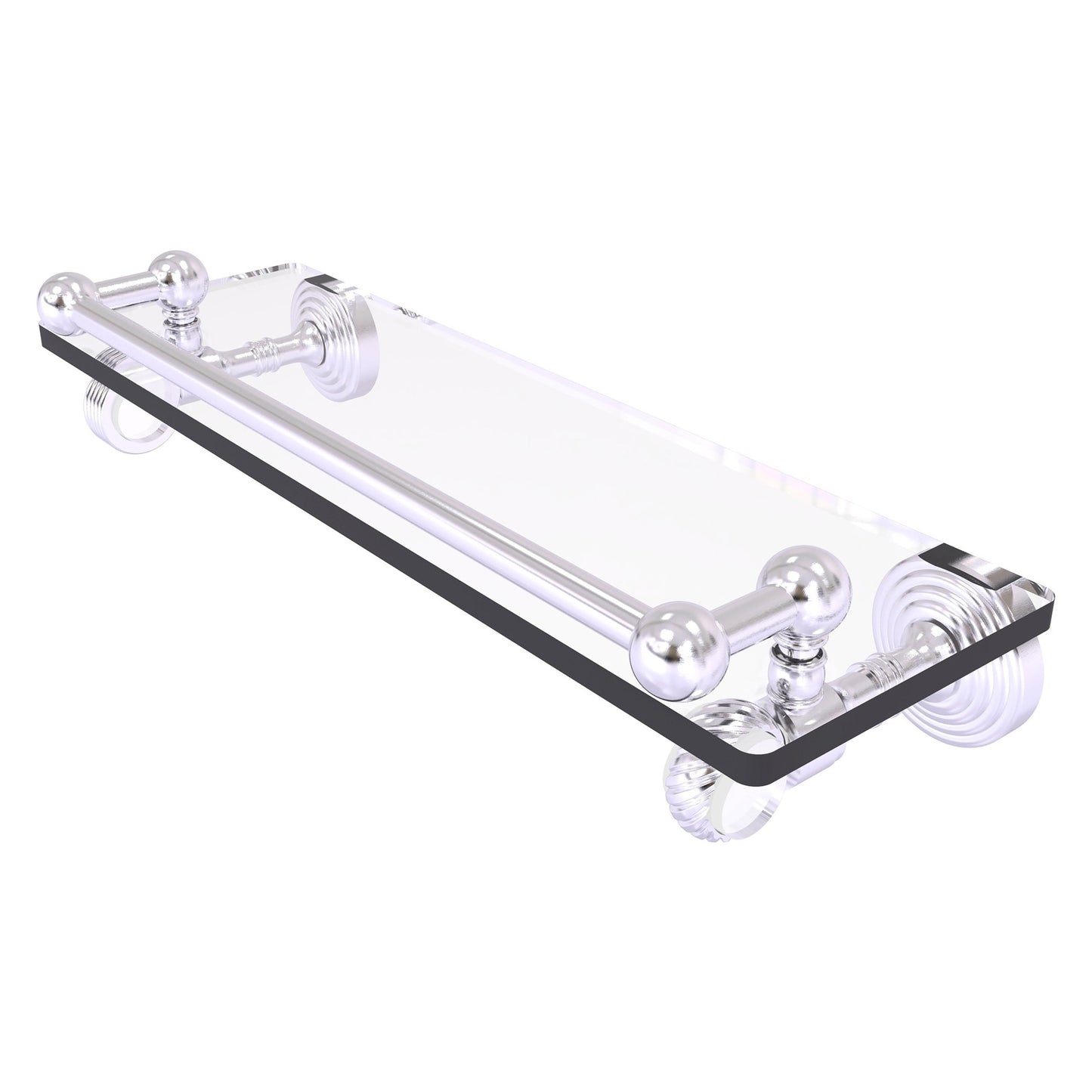 Allied Brass Pacific Grove 16" x 5.5" Satin Chrome Solid Brass Gallery Glass Shelf With Twisted Accents