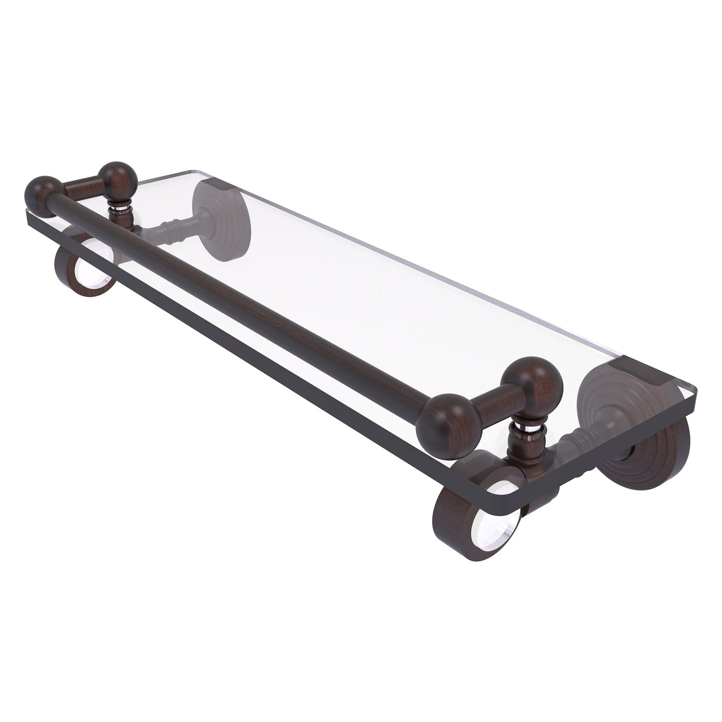 Allied Brass Pacific Grove 16" x 5.5" Venetian Bronze Solid Brass Glass Shelf With Gallery Rail