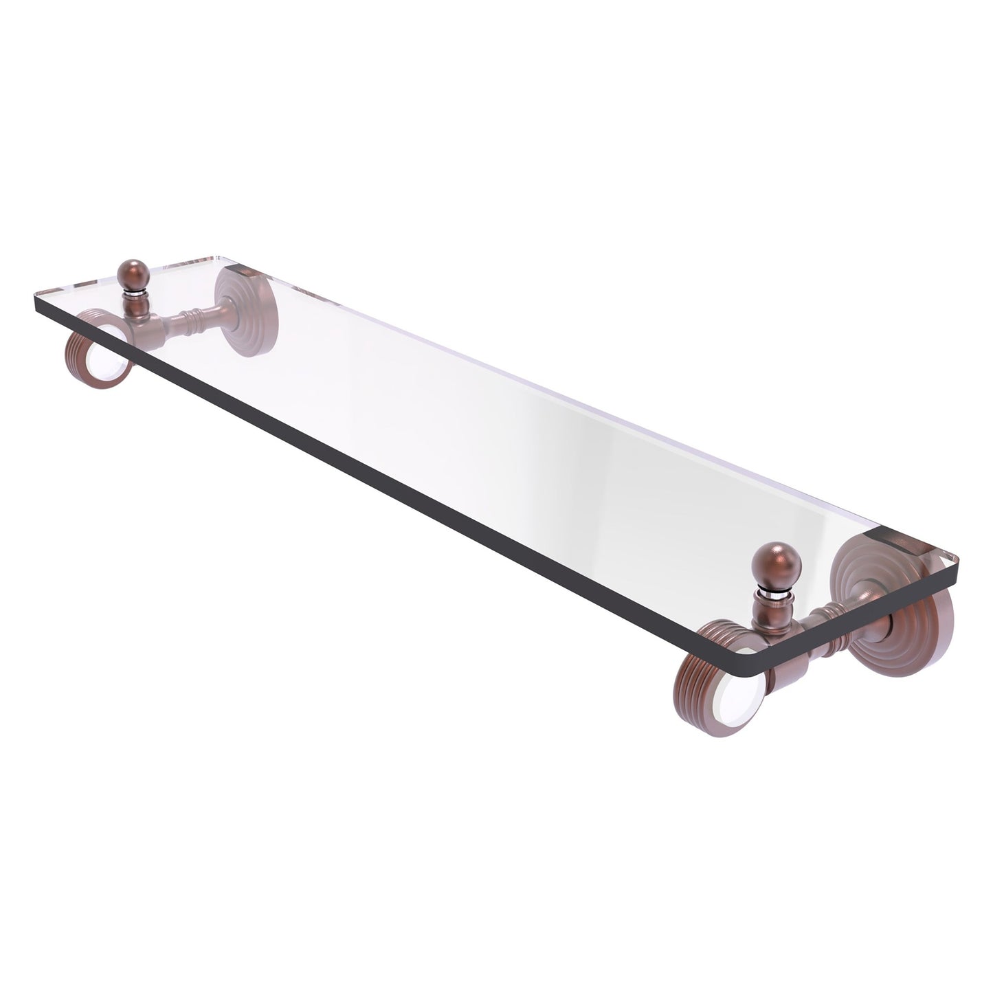 Allied Brass Pacific Grove 22" x 5.1" Antique Copper Solid Brass Glass Shelf With Grooved Accents