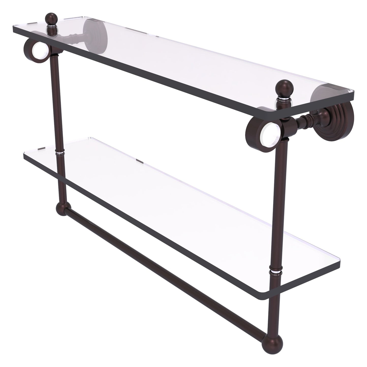 Allied Brass Pacific Grove 22" x 5.125" Antique Bronze Solid Brass Double Glass Shelf With Towel Bar