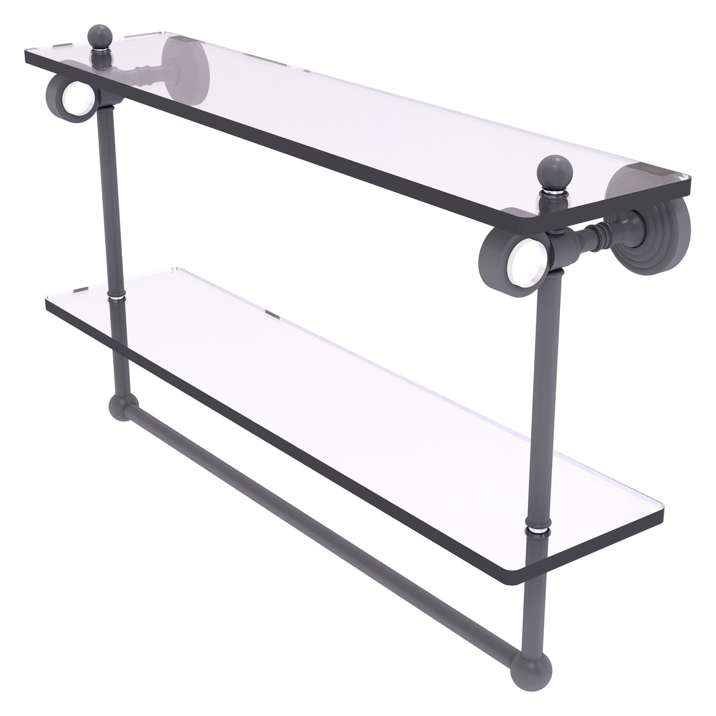 Allied Brass Pacific Grove 22" x 5.125" Matte Gray Solid Brass Double Glass Shelf With Towel Bar