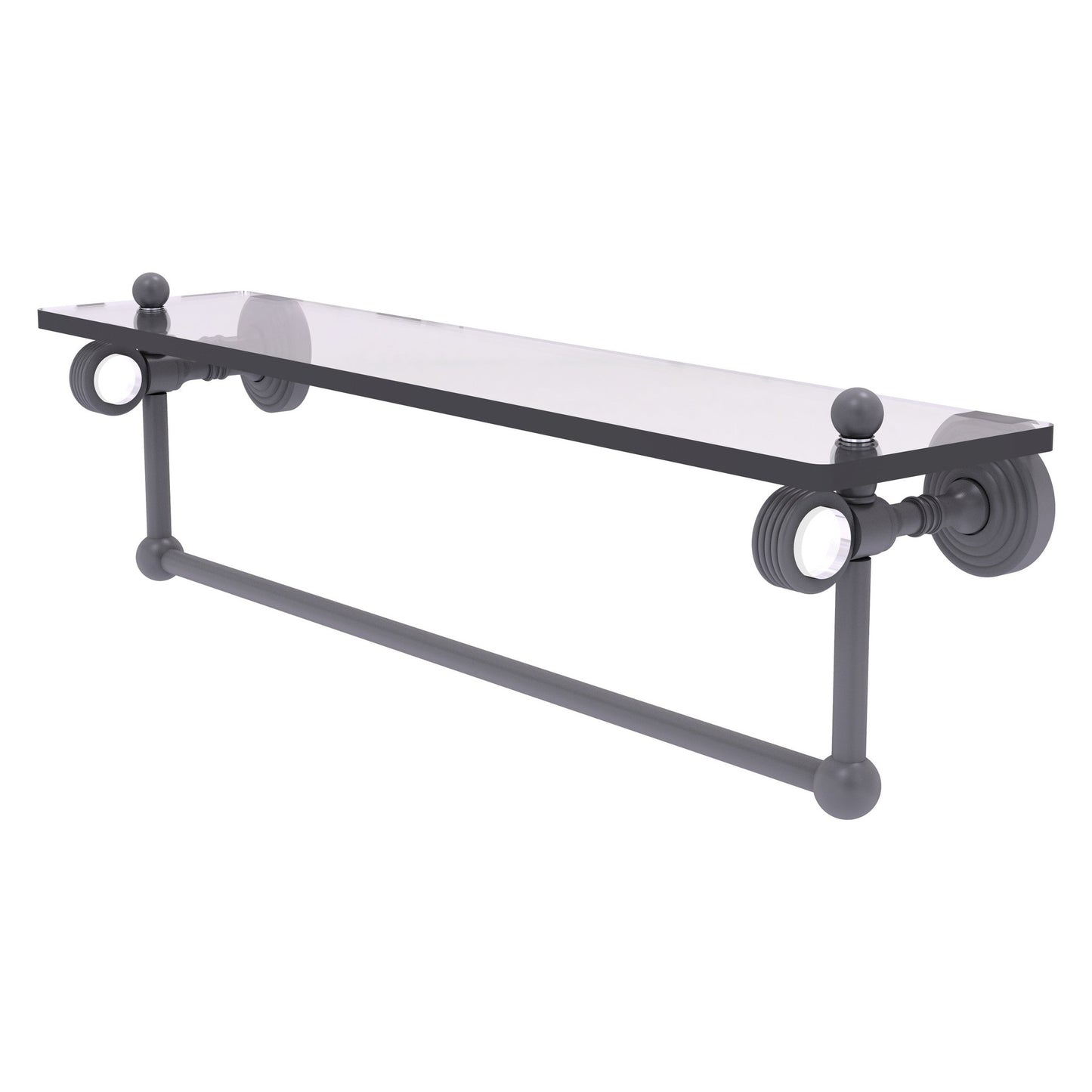 Allied Brass Pacific Grove 22" x 5.125" Matte Gray Solid Brass Glass Shelf With Towel Bar and Grooved Accents