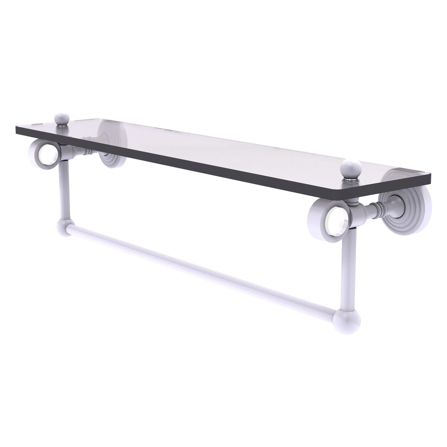 Allied Brass Pacific Grove 22" x 5.125" Matte White Solid Brass Glass Shelf With Towel Bar