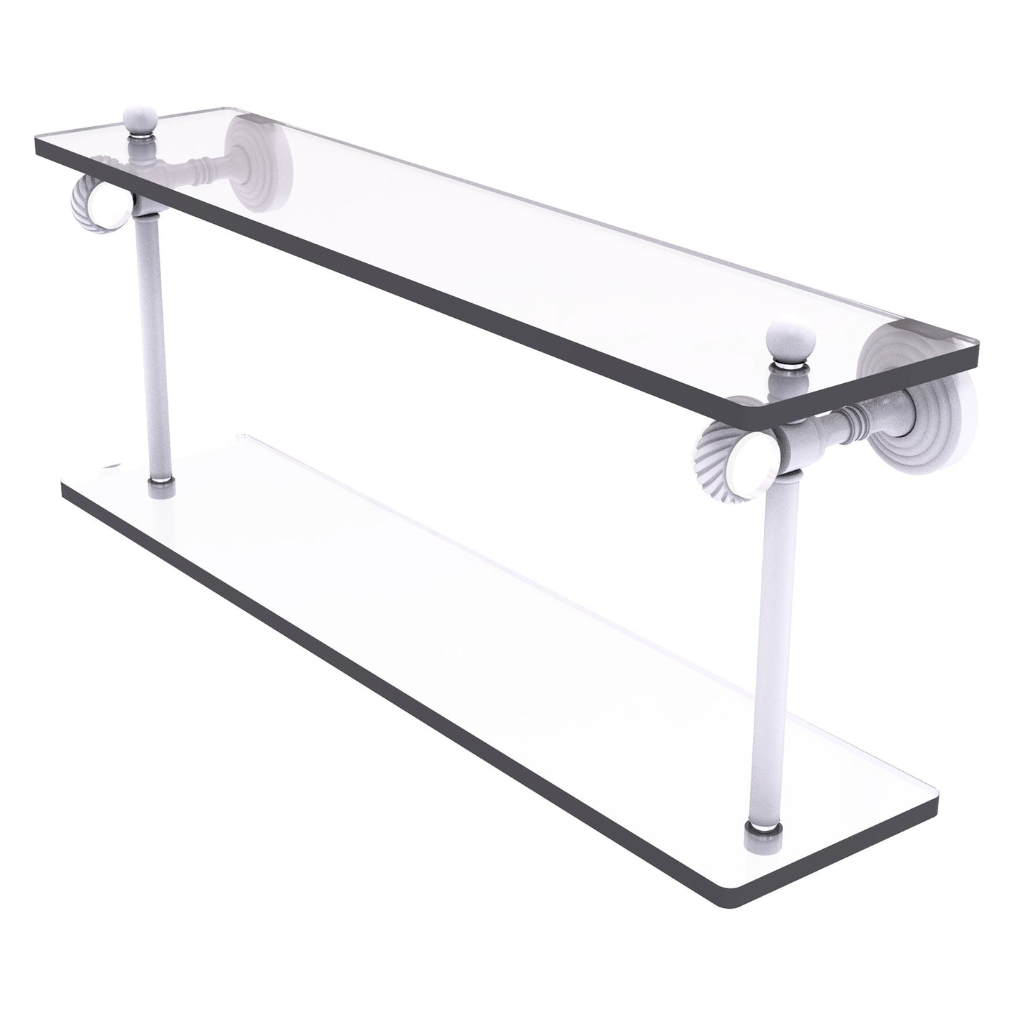 Allied Brass Pacific Grove 22" x 5.125" Matte White Solid Brass Two-Tiered Glass Shelf With Twisted Accents
