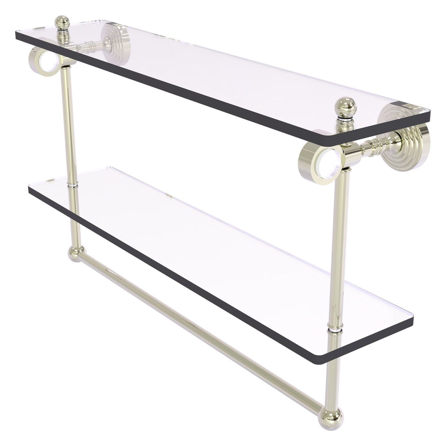 Allied Brass Pacific Grove 22" x 5.125" Polished Nickel Solid Brass Double Glass Shelf With Towel Bar