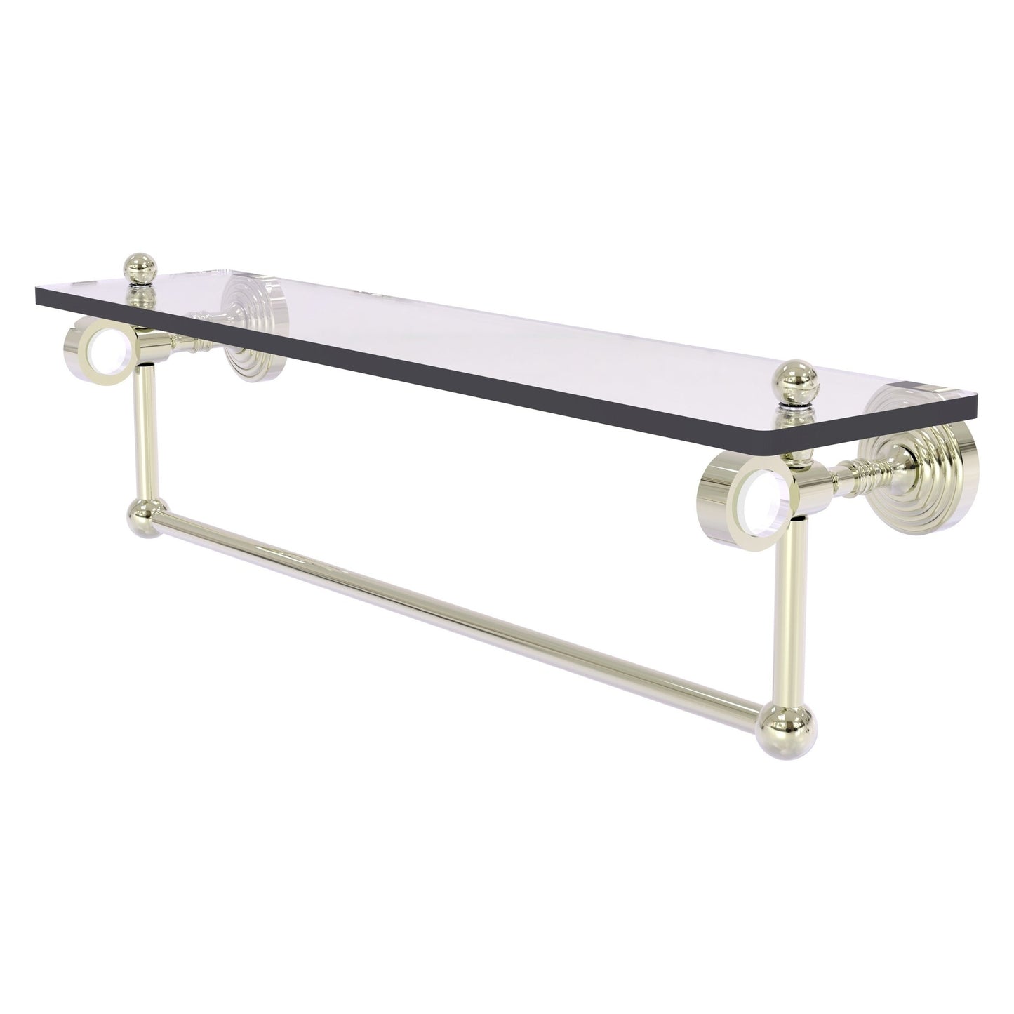 Allied Brass Pacific Grove 22" x 5.125" Polished Nickel Solid Brass Glass Shelf With Towel Bar