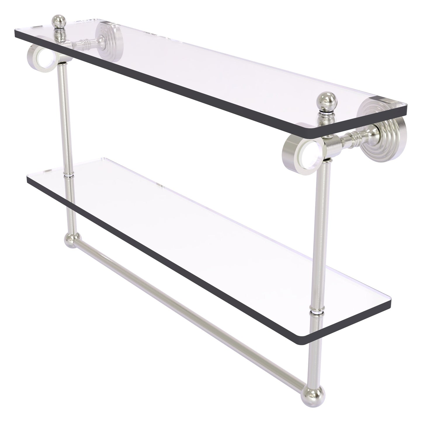 Allied Brass Pacific Grove 22" x 5.125" Satin Nickel Solid Brass Double Glass Shelf With Towel Bar