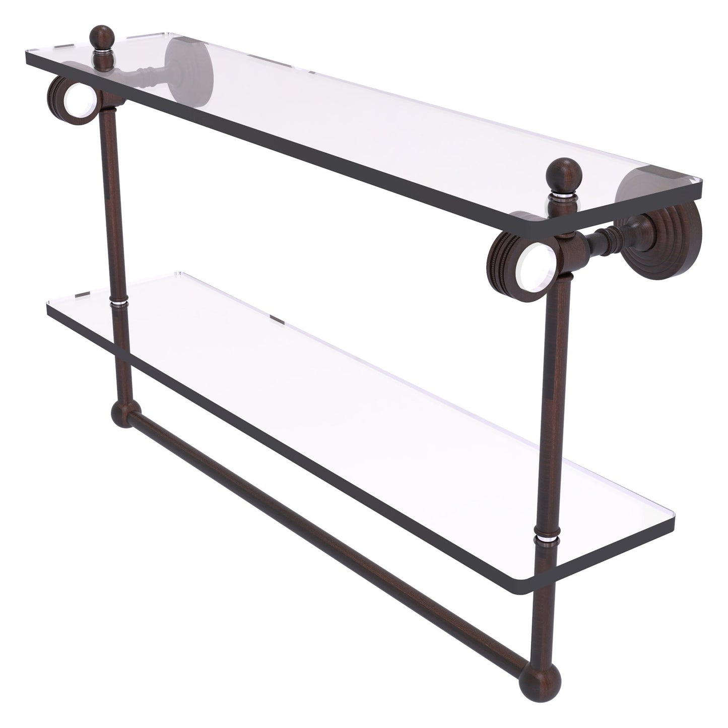 Allied Brass Pacific Grove 22" x 5.125" Venetian Bronze Solid Brass Double Glass Shelf With Towel Bar and Dotted Accents