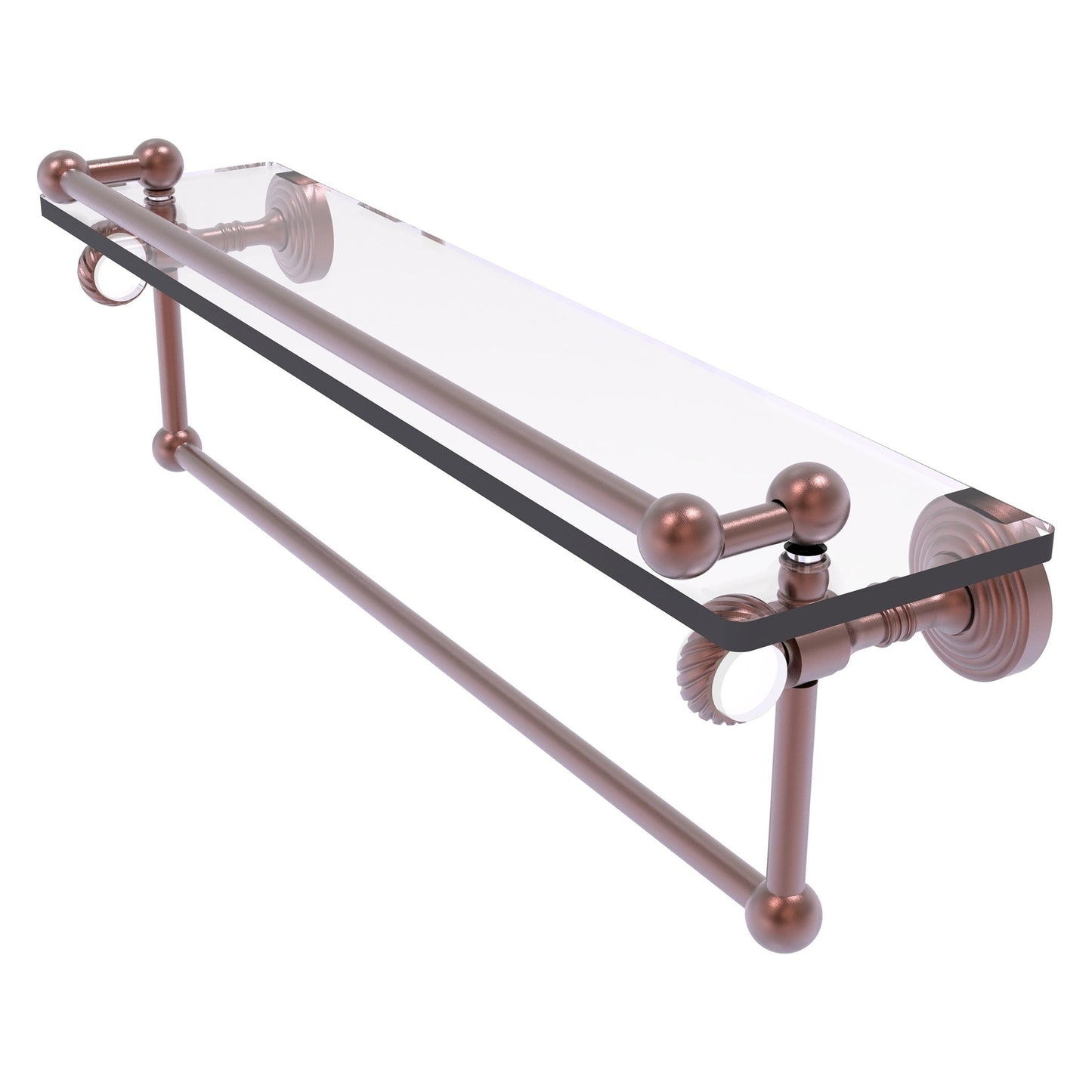 Allied Brass Pacific Grove 22" x 5.5" Antique Copper Solid Brass Gallery Glass Shelf With Towel Bar and Twisted Accents