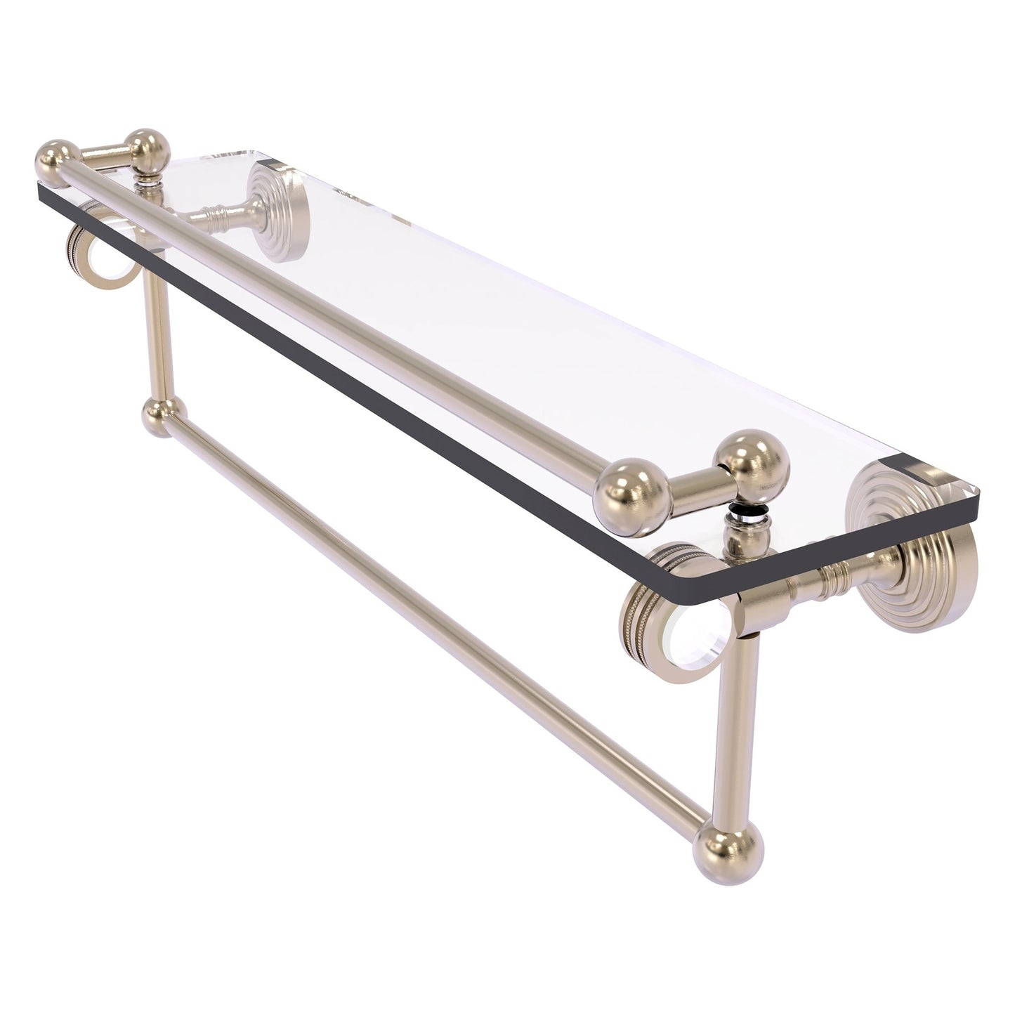 Allied Brass Pacific Grove 22" x 5.5" Antique Pewter Solid Brass Gallery Glass Shelf With Towel Bar and Dotted Accents