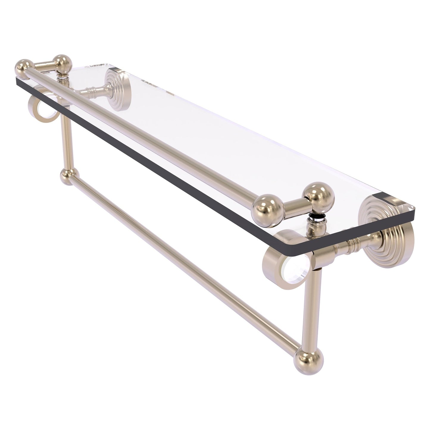 Allied Brass Pacific Grove 22" x 5.5" Antique Pewter Solid Brass Glass Shelf With Gallery Rail and Towel Bar