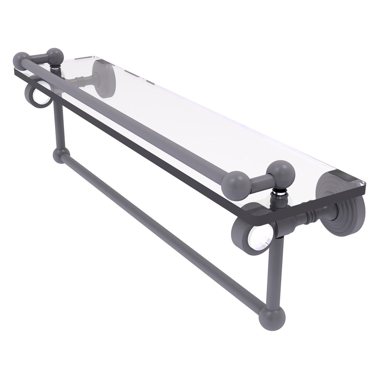 Allied Brass Pacific Grove 22" x 5.5" Matte Gray Solid Brass Glass Shelf With Gallery Rail and Towel Bar