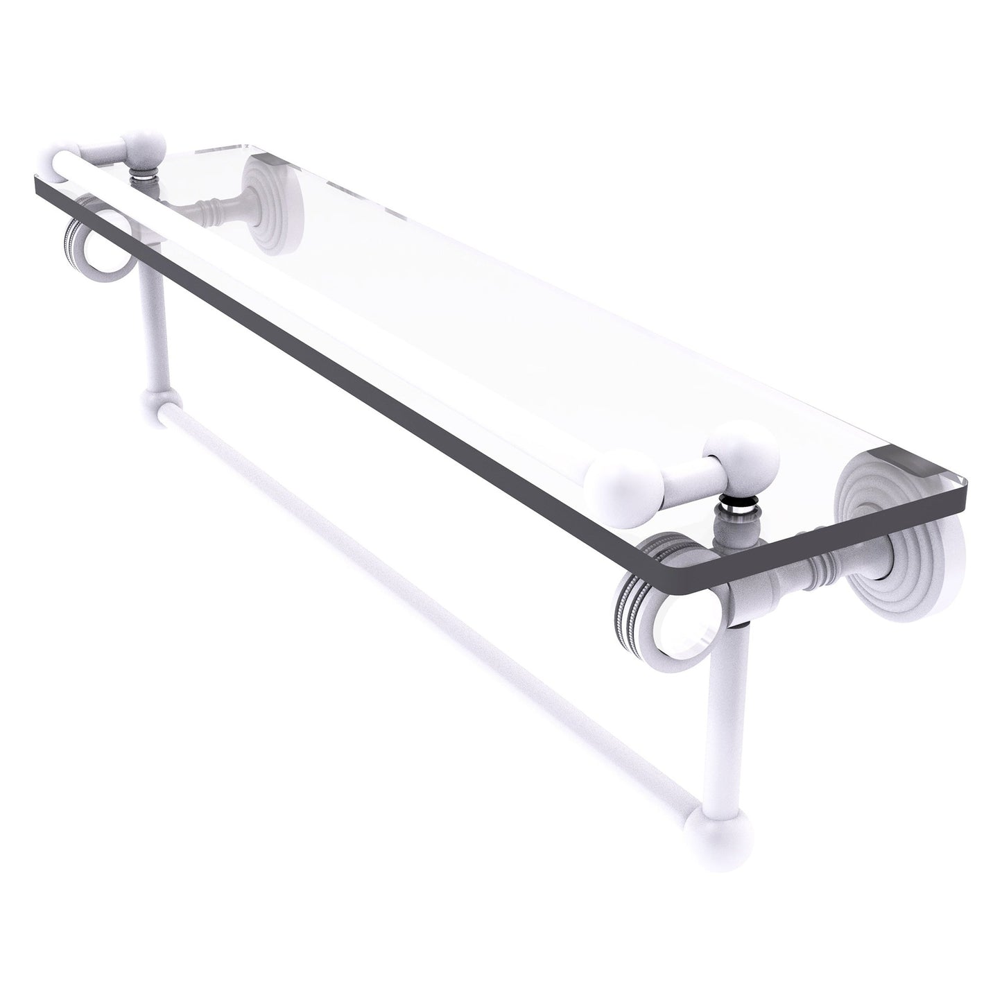 Allied Brass Pacific Grove 22" x 5.5" Matte White Solid Brass Gallery Glass Shelf With Towel Bar and Dotted Accents