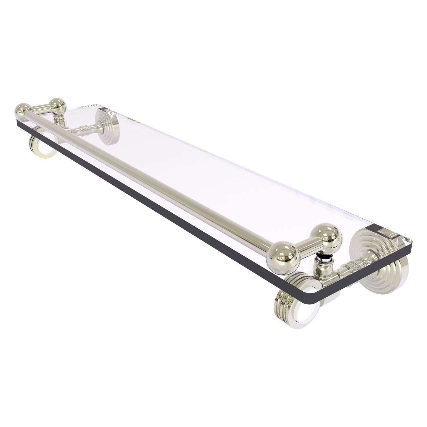 Allied Brass Pacific Grove 22" x 5.5" Polished Nickel Solid Brass Gallery Glass Shelf With Dotted Accents
