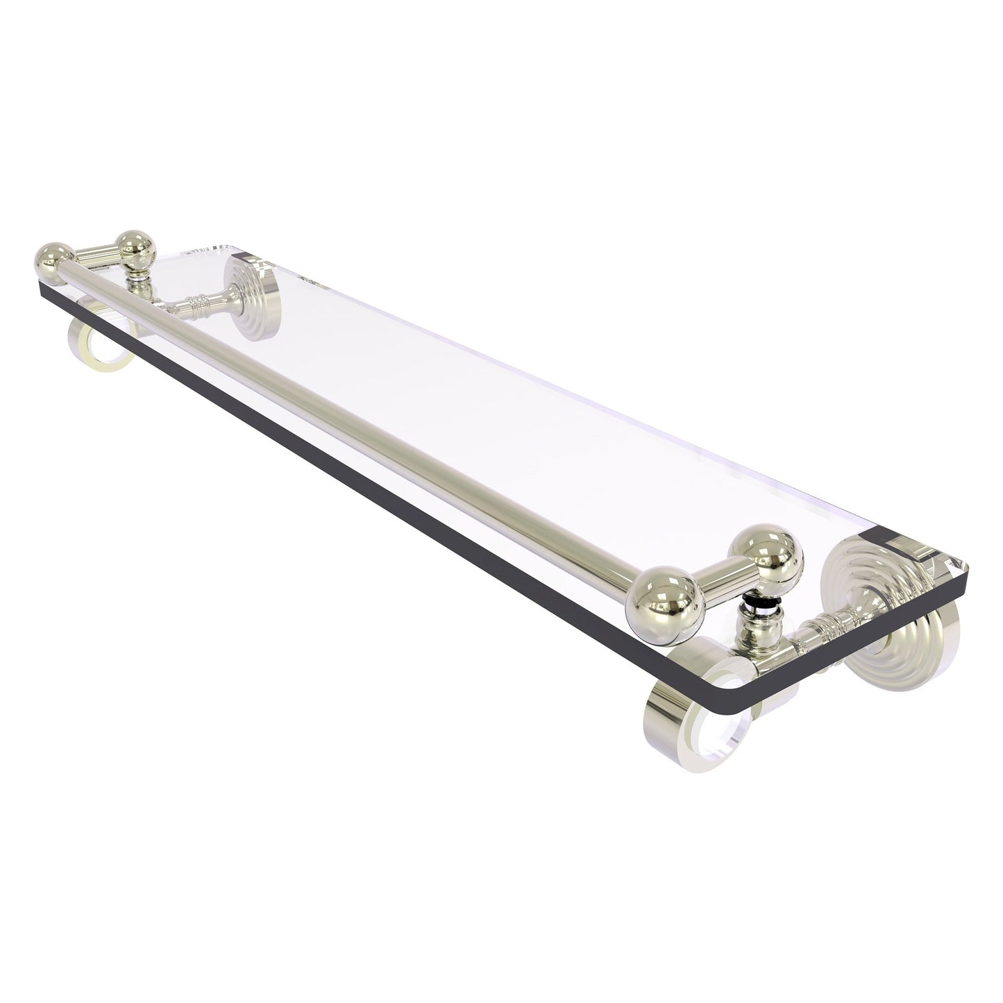 Allied Brass Pacific Grove 22" x 5.5" Polished Nickel Solid Brass Glass Shelf With Gallery Rail