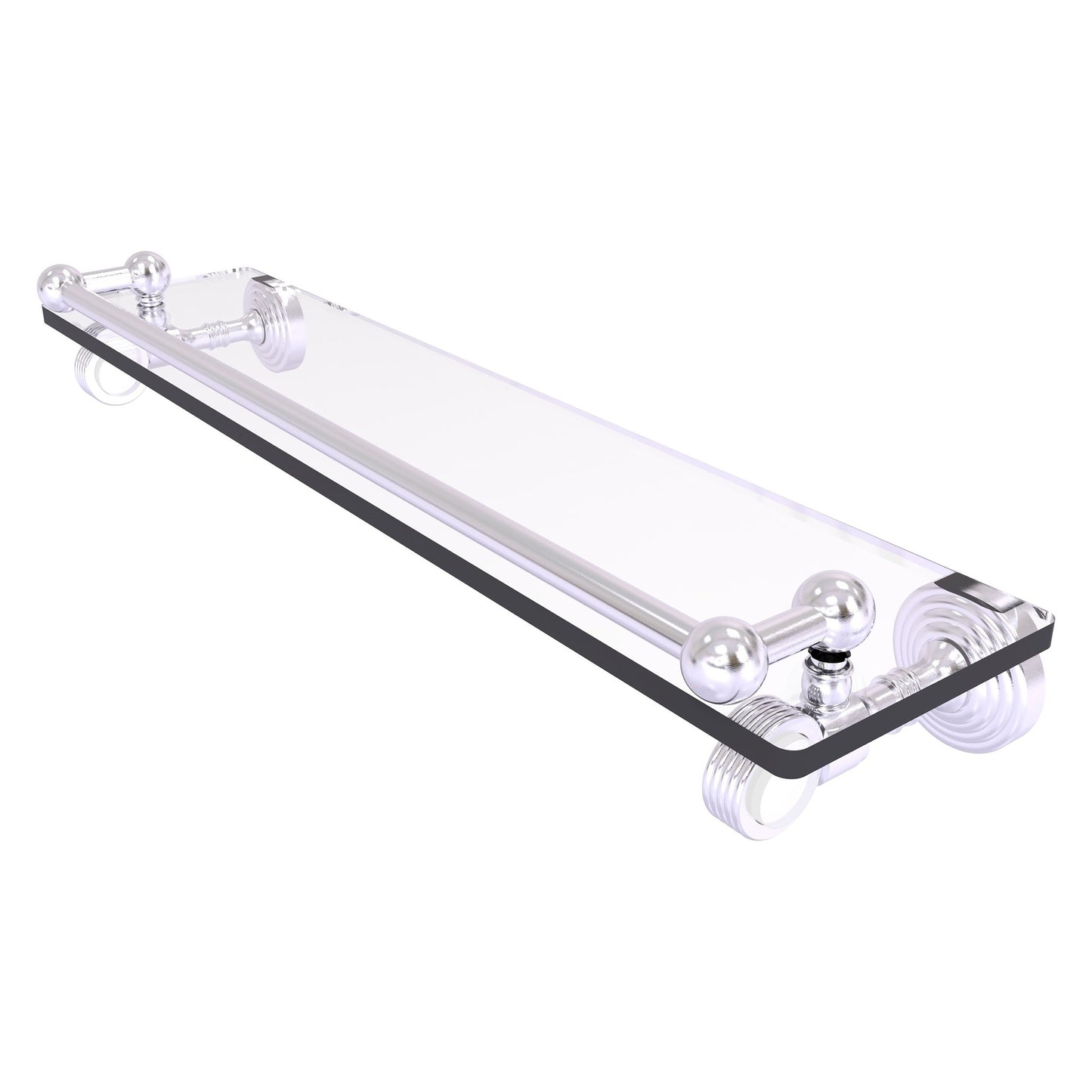 Allied Brass Pacific Grove 22" x 5.5" Satin Chrome Solid Brass Gallery Glass Shelf With Grooved Accents