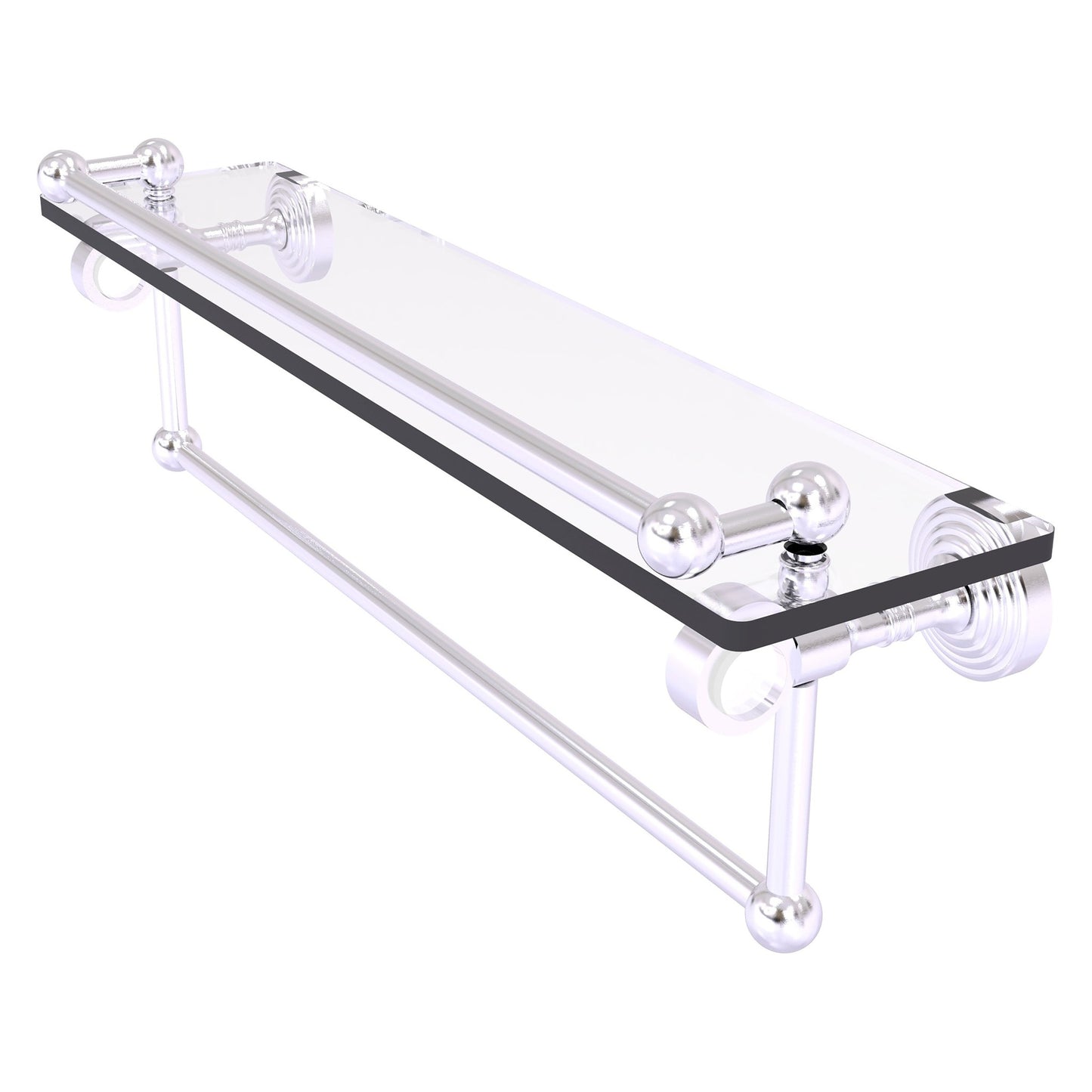 Allied Brass Pacific Grove 22" x 5.5" Satin Chrome Solid Brass Glass Shelf With Gallery Rail and Towel Bar