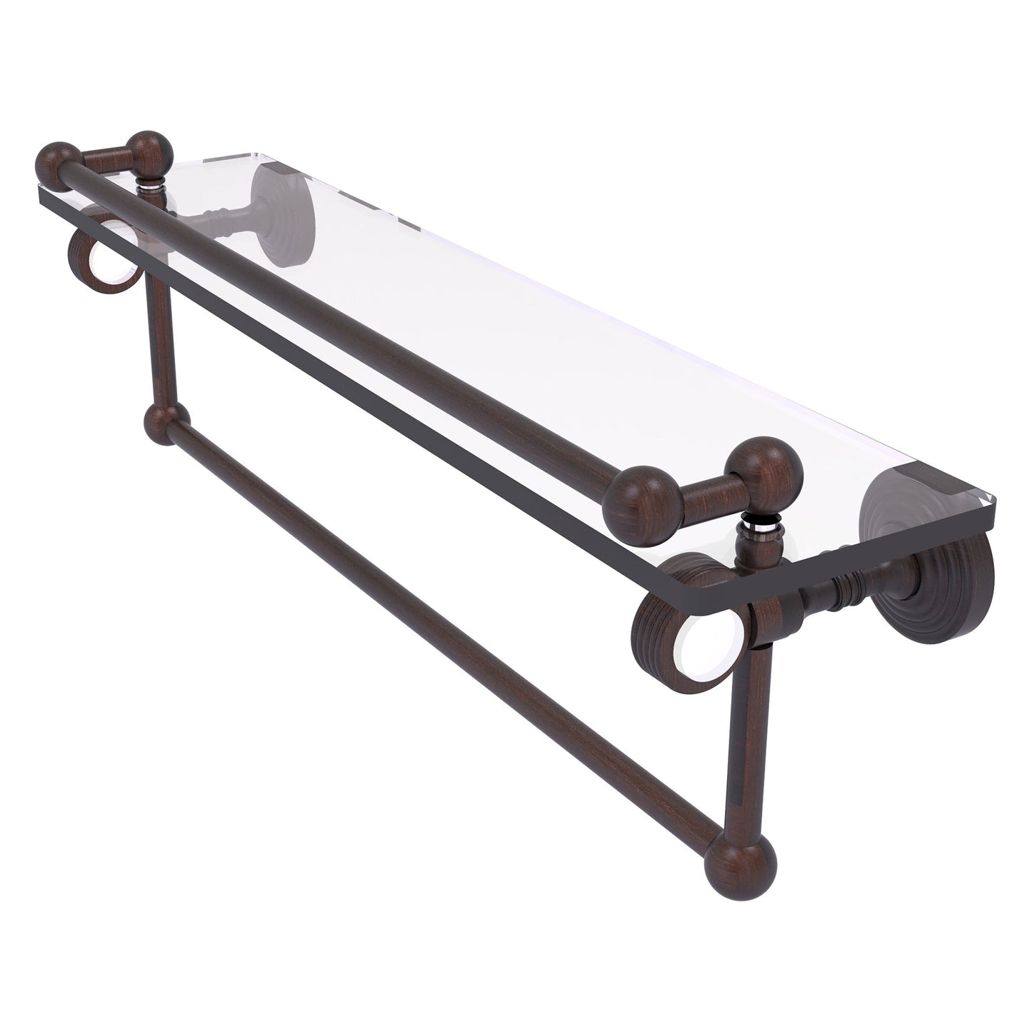 Allied Brass Pacific Grove 22" x 5.5" Venetian Bronze Solid Brass Gallery Glass Shelf With Towel Bar and Grooved Accents