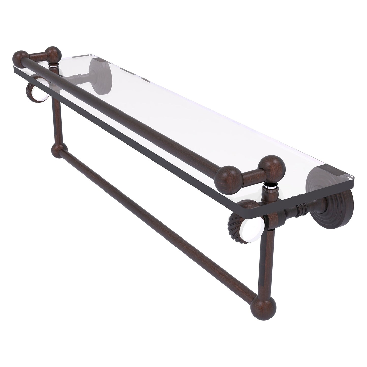 Allied Brass Pacific Grove 22" x 5.5" Venetian Bronze Solid Brass Gallery Glass Shelf With Towel Bar and Twisted Accents