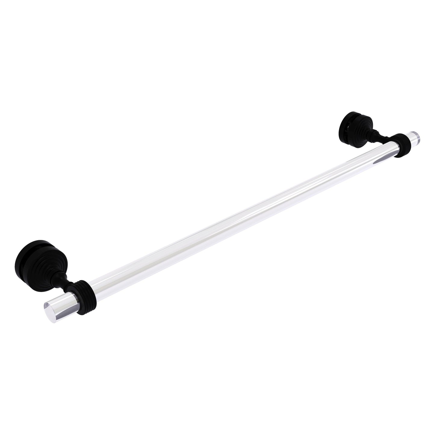 Allied Brass Pacific Grove 5.2" x 2.2" Matte Black Solid Brass 24-Inch Shower Door Towel Bar With Grooved Accents