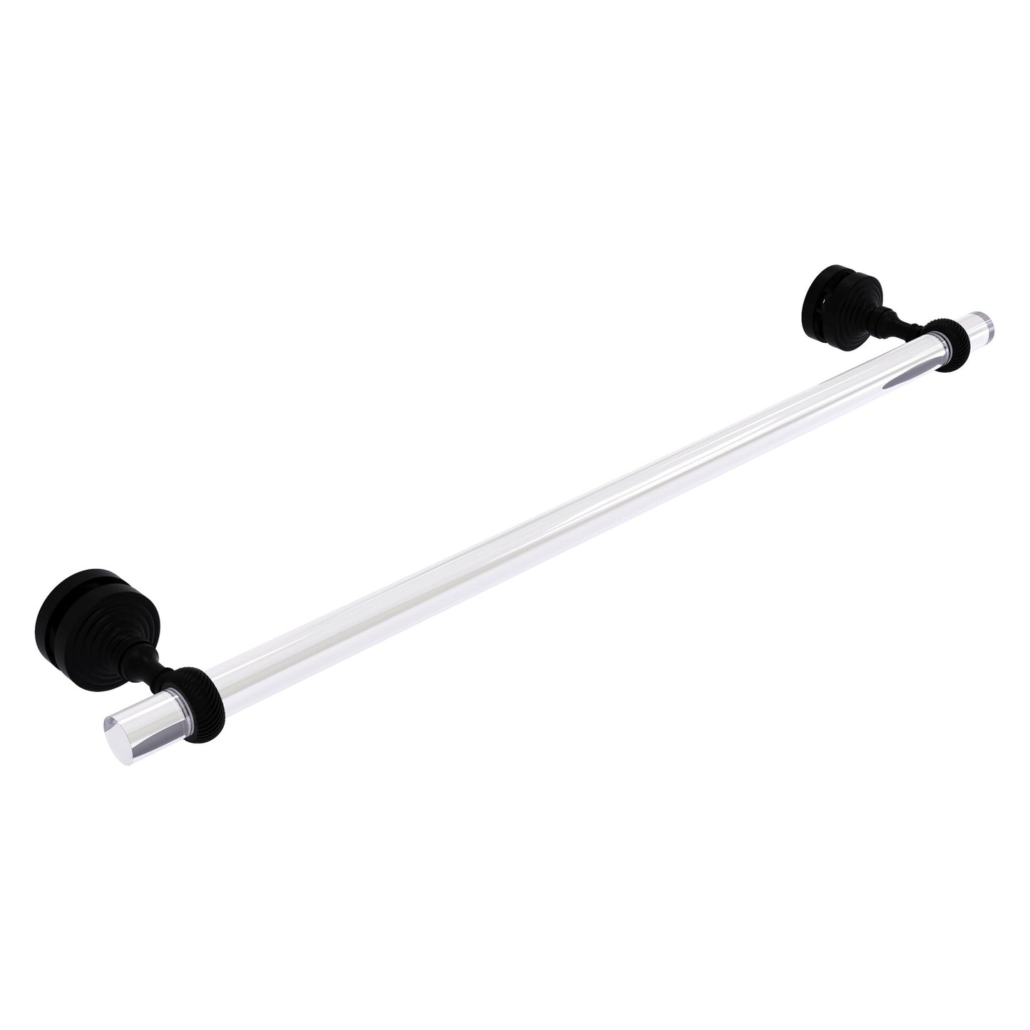 Allied Brass Pacific Grove 5.2" x 2.2" Matte Black Solid Brass 24-Inch Shower Door Towel Bar With Twisted Accents