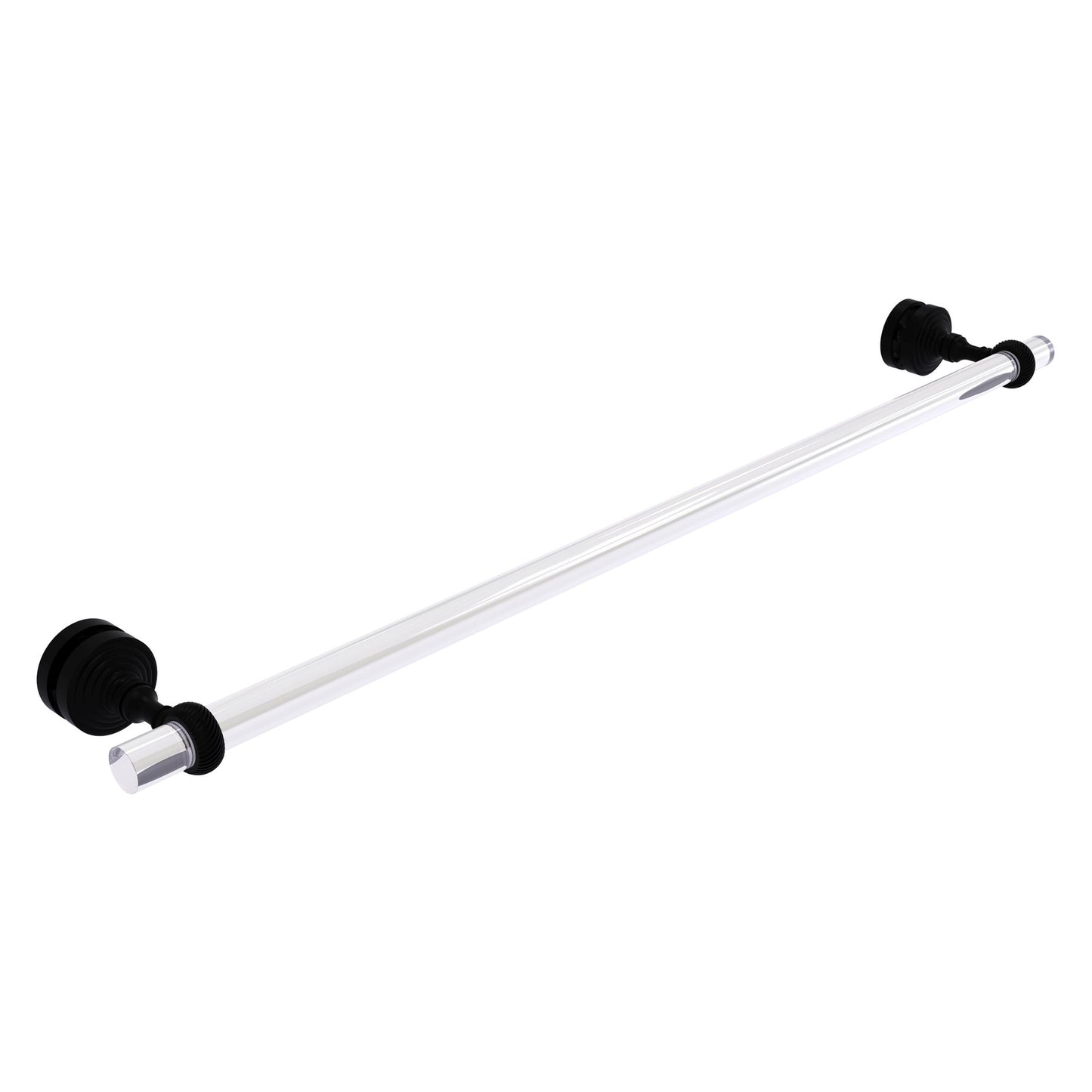 Allied Brass Pacific Grove 5.2" x 2.2" Matte Black Solid Brass 30-Inch Shower Door Towel Bar With Twisted Accents