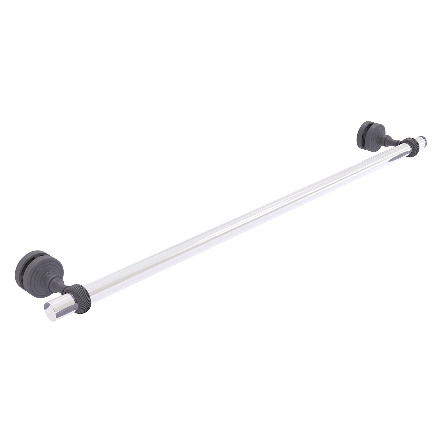 Allied Brass Pacific Grove 5.2" x 2.2" Matte Gray Solid Brass 30-Inch Shower Door Towel Bar With Twisted Accents