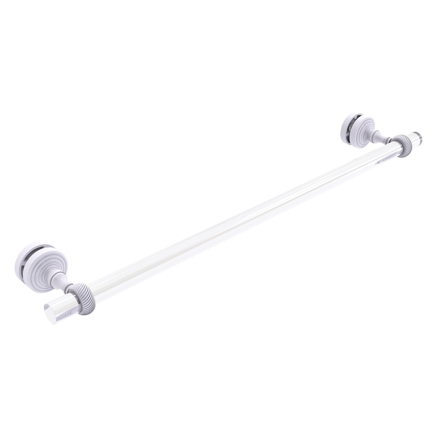 Allied Brass Pacific Grove 5.2" x 2.2" Matte White Solid Brass 24-Inch Shower Door Towel Bar With Twisted Accents