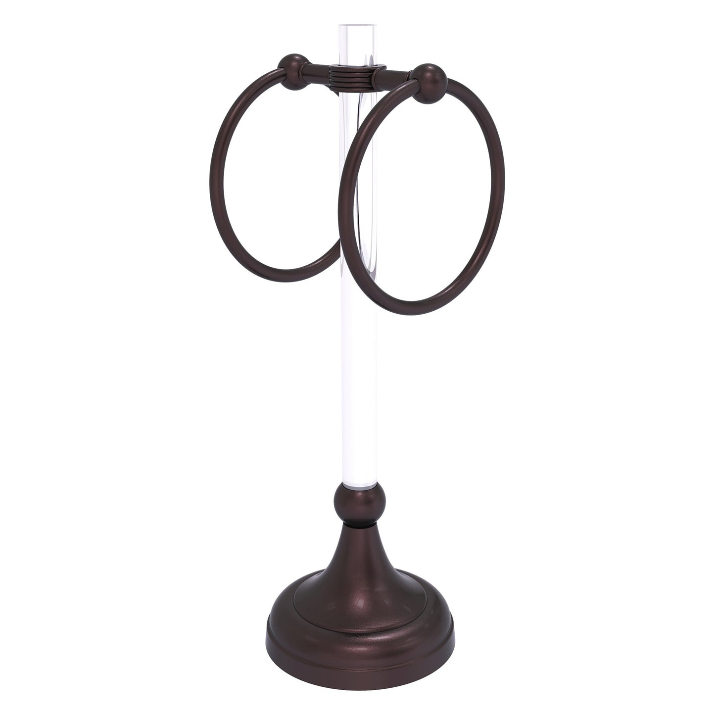 Allied Brass Pacific Grove 5.8" x 5.5" Antique Bronze Solid Brass 2-Ring Vanity Top Guest Towel Ring With Grooved Accents