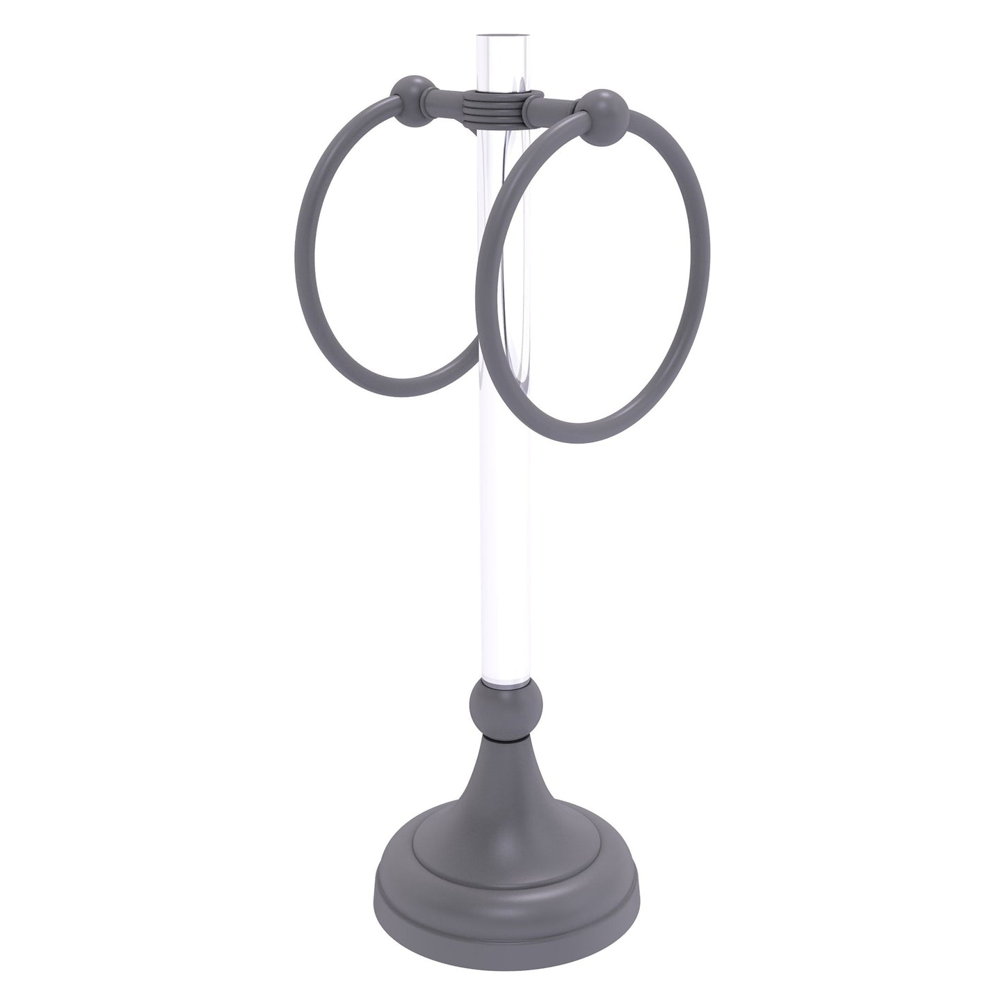 Allied Brass Pacific Grove 5.8" x 5.5" Matte Gray Solid Brass 2-Ring Vanity Top Guest Towel Ring With Grooved Accents