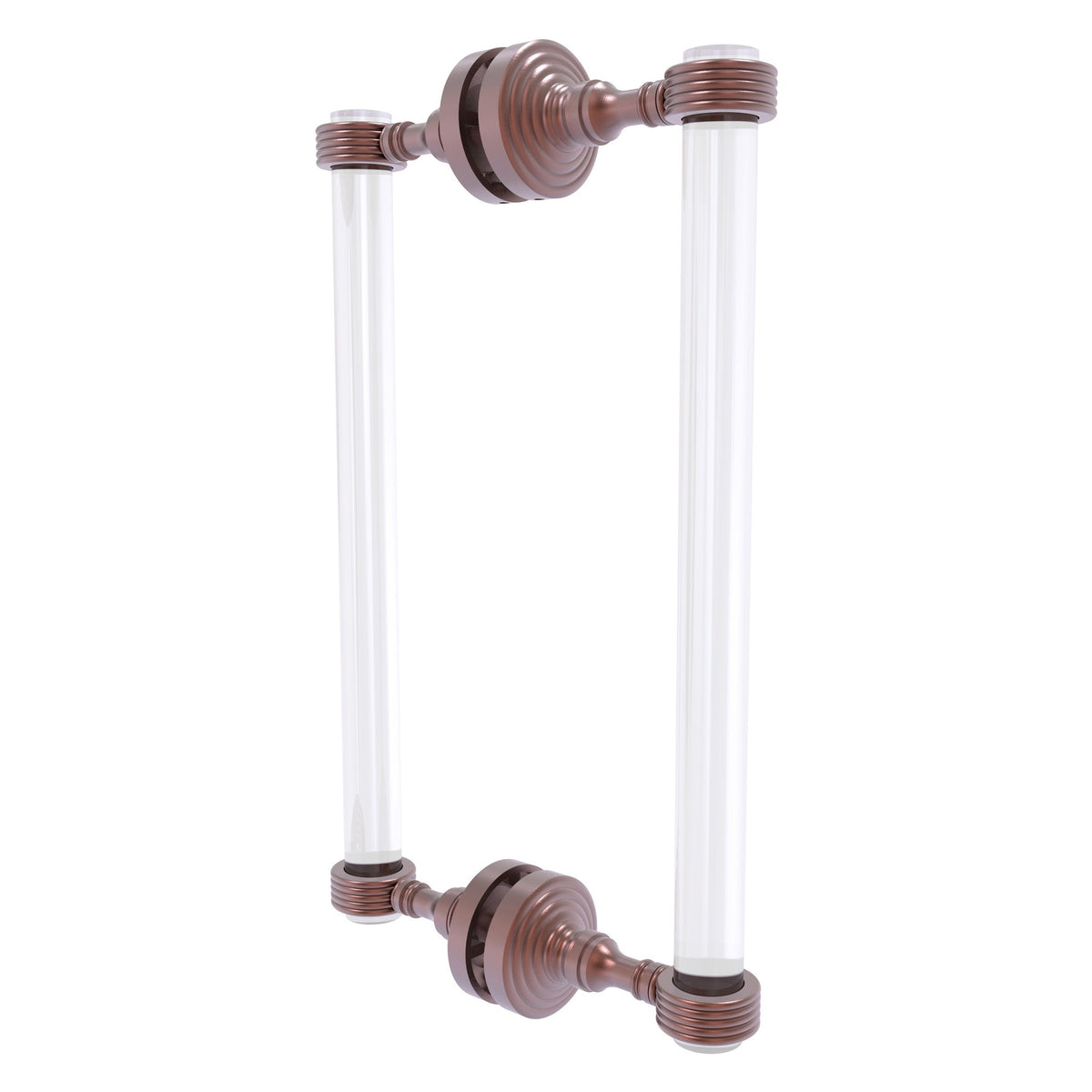 Allied Brass Pacific Grove 8.7" x 2.2" Antique Copper Solid Brass 12-Inch Back-to-Back Shower Door Pull With Grooved Accents