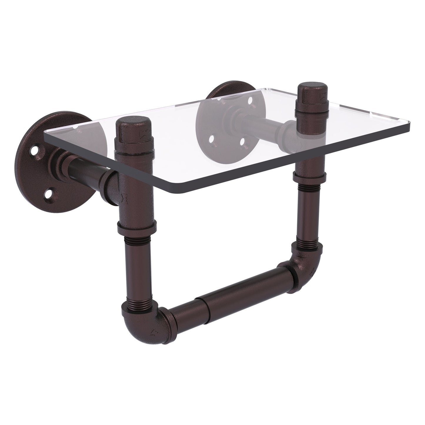 Allied Brass Pipeline 9.5" x 6.7" Antique Bronze Solid Brass Toilet Tissue Holder With Glass Shelf
