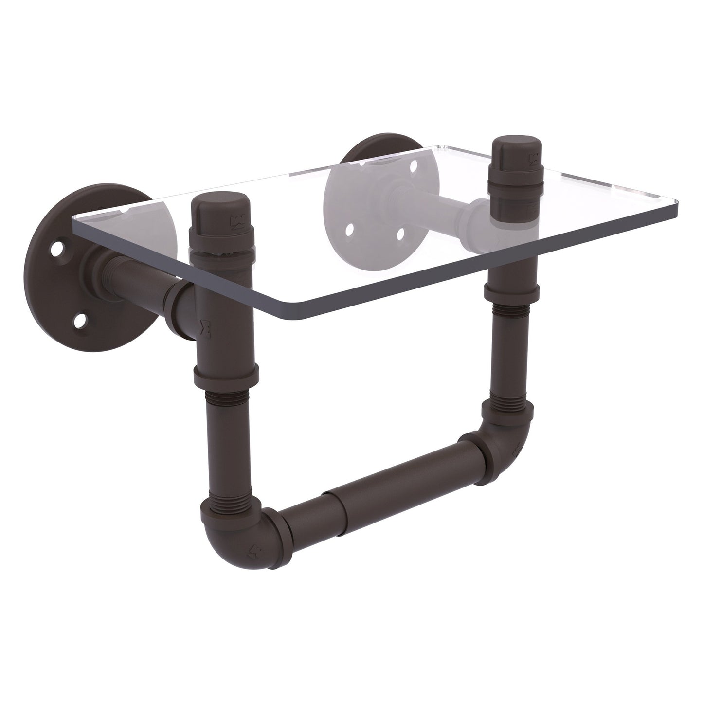 Allied Brass Pipeline 9.5" x 6.7" Oil Rubbed Bronze Solid Brass Toilet Tissue Holder With Glass Shelf