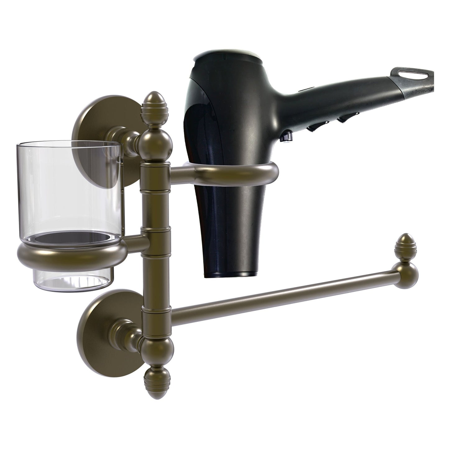 Allied Brass Prestige Skyline 15" x 7" Antique Brass Solid Brass Hair Dryer Holder and Organizer