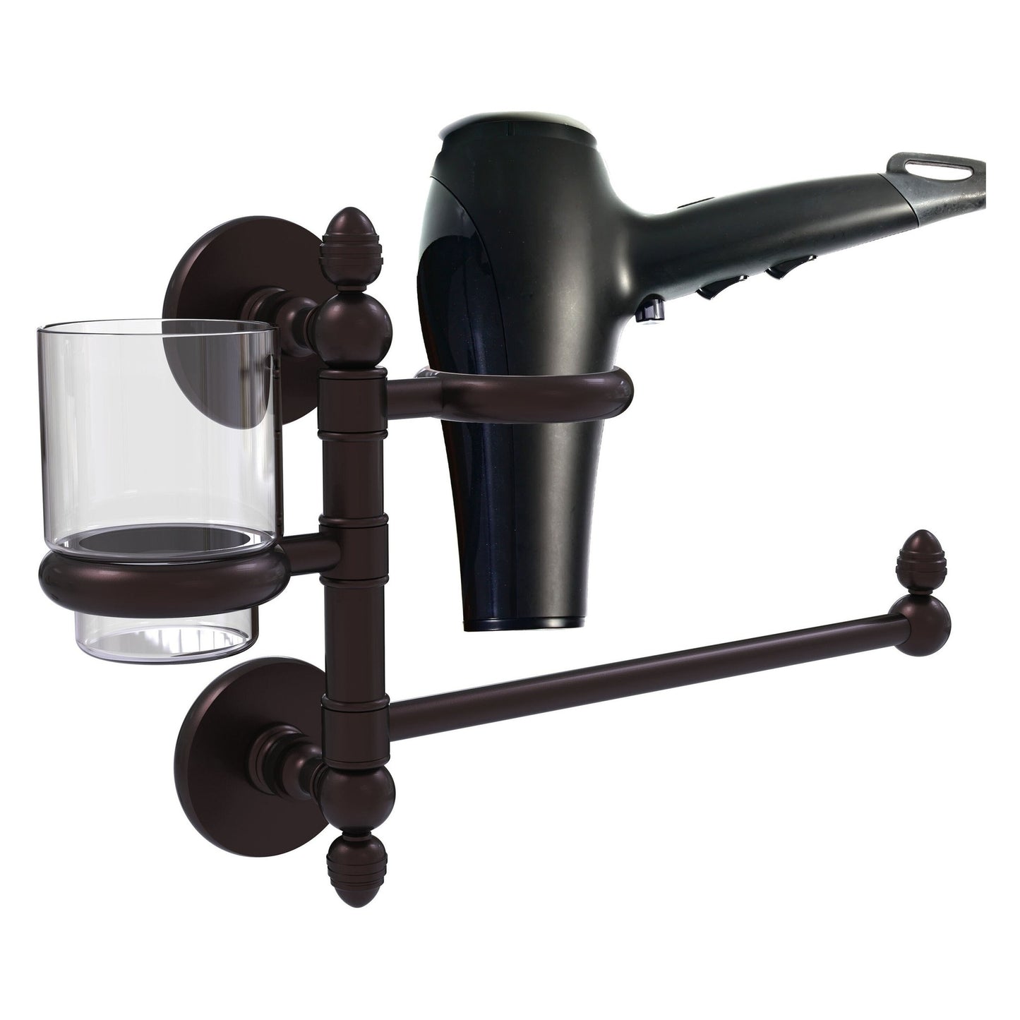 Allied Brass Prestige Skyline 15" x 7" Antique Bronze Solid Brass Hair Dryer Holder and Organizer