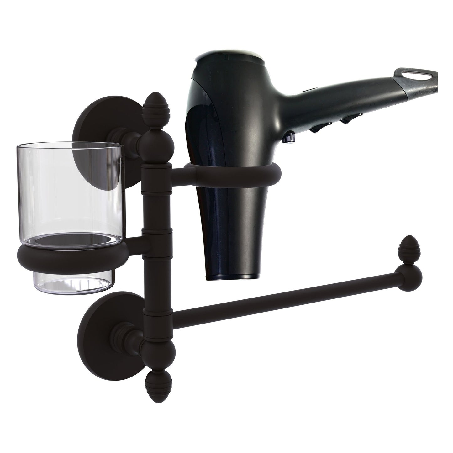 Allied Brass Prestige Skyline 15" x 7" Oil Rubbed Bronze Solid Brass Hair Dryer Holder and Organizer