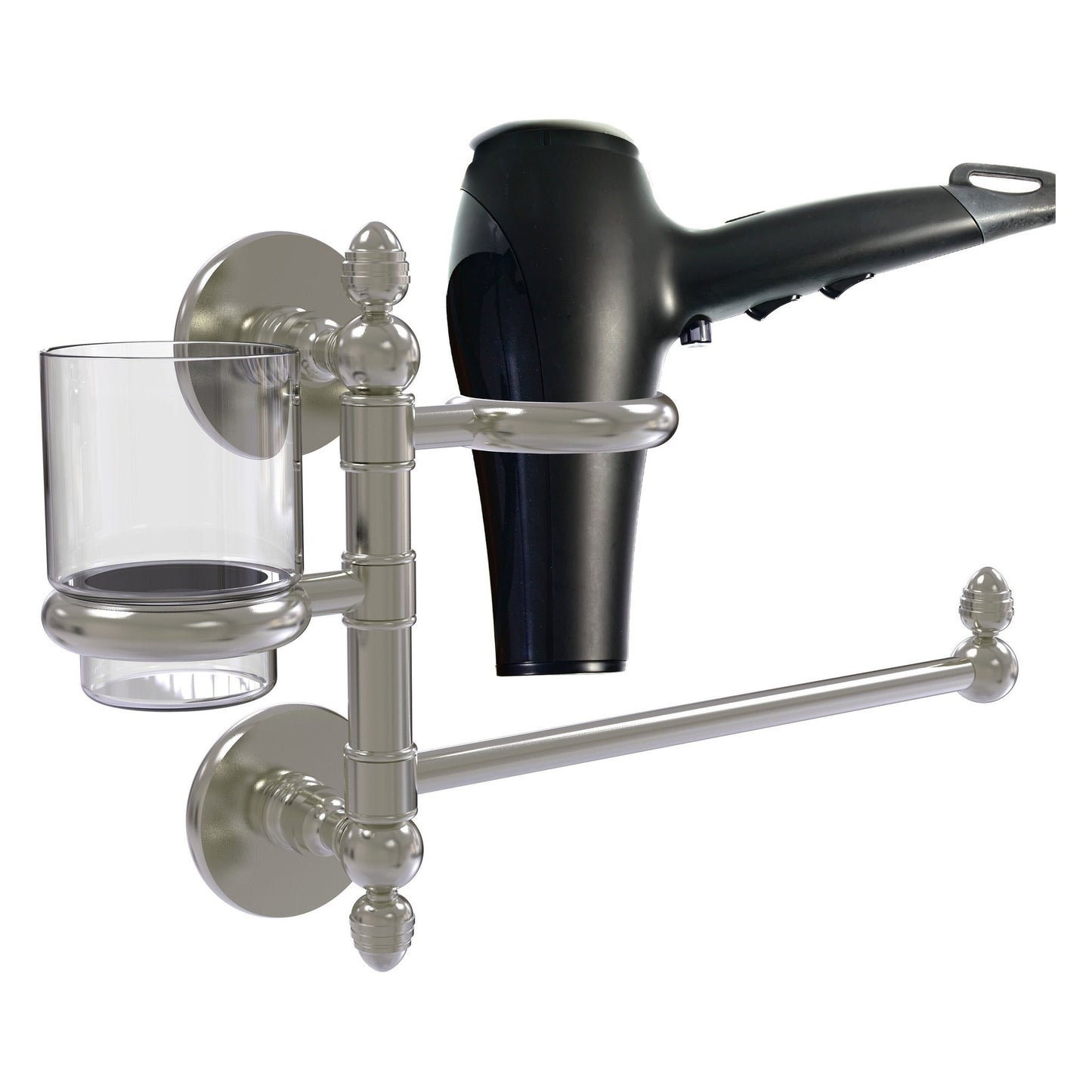 Allied Brass Prestige Skyline 15" x 7" Satin Nickel Solid Brass Hair Dryer Holder and Organizer