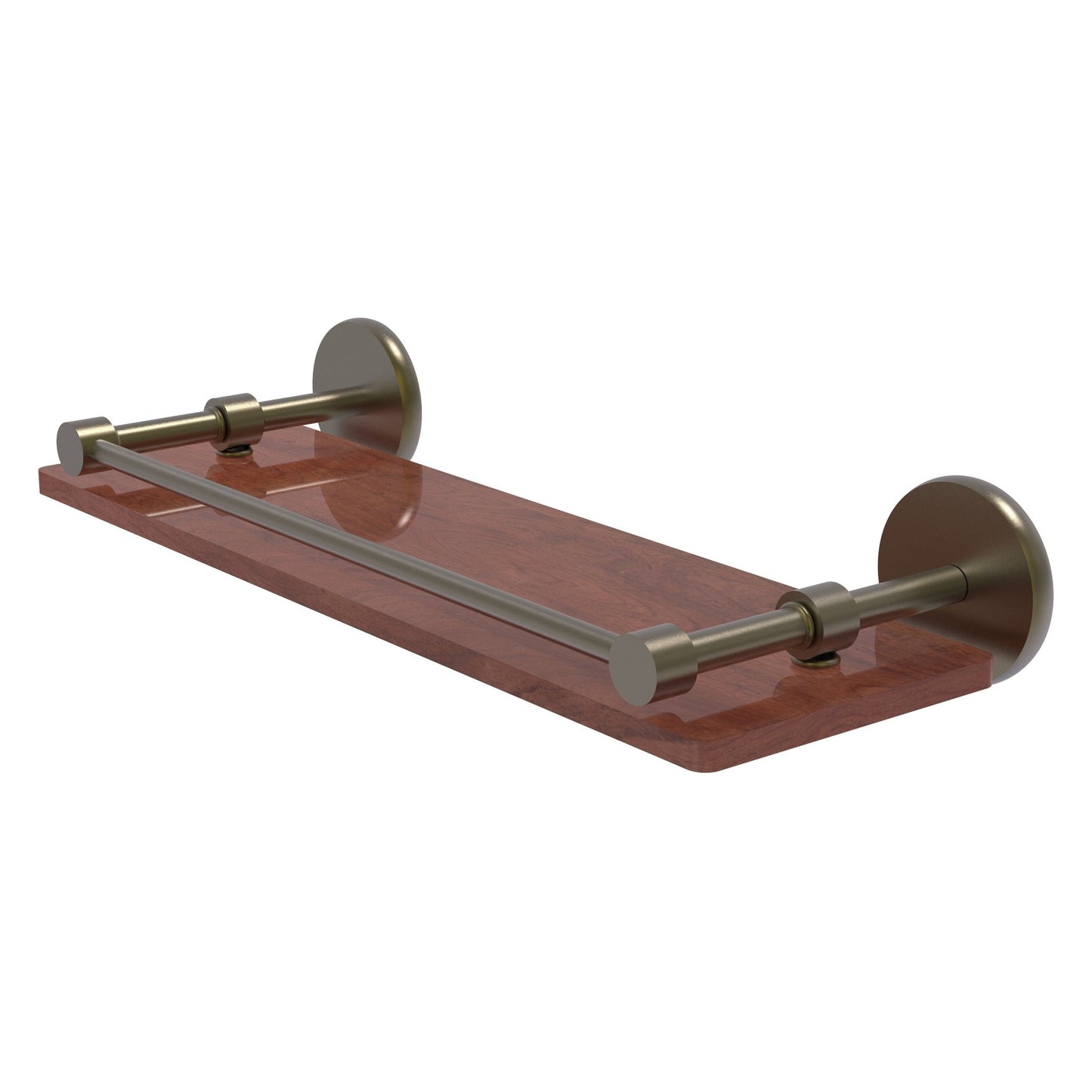 Allied Brass Prestige Skyline 16" x 5" Antique Brass Solid Brass Solid IPE Ironwood Shelf With Gallery Rail