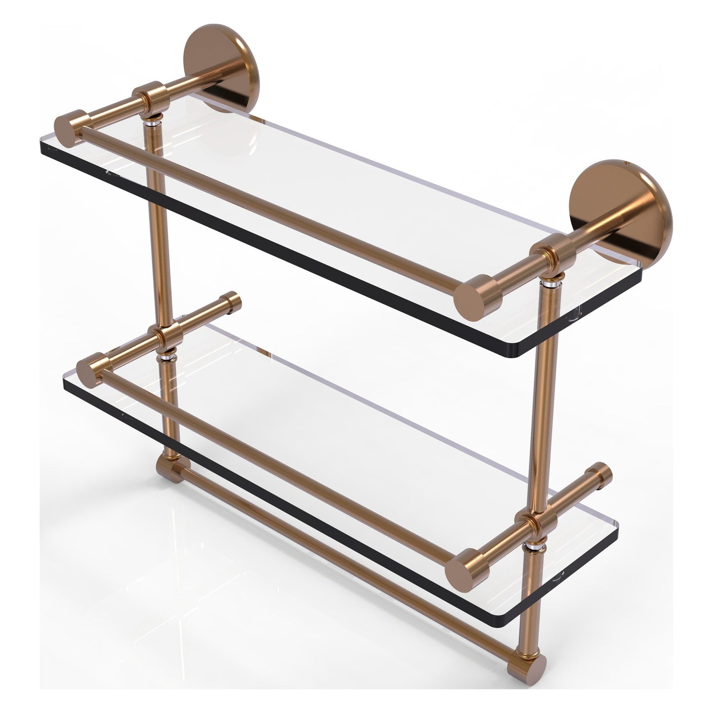 Allied Brass Prestige Skyline 16" x 5" Brushed Bronze Solid Brass Double Glass Shelf With Towel Bar