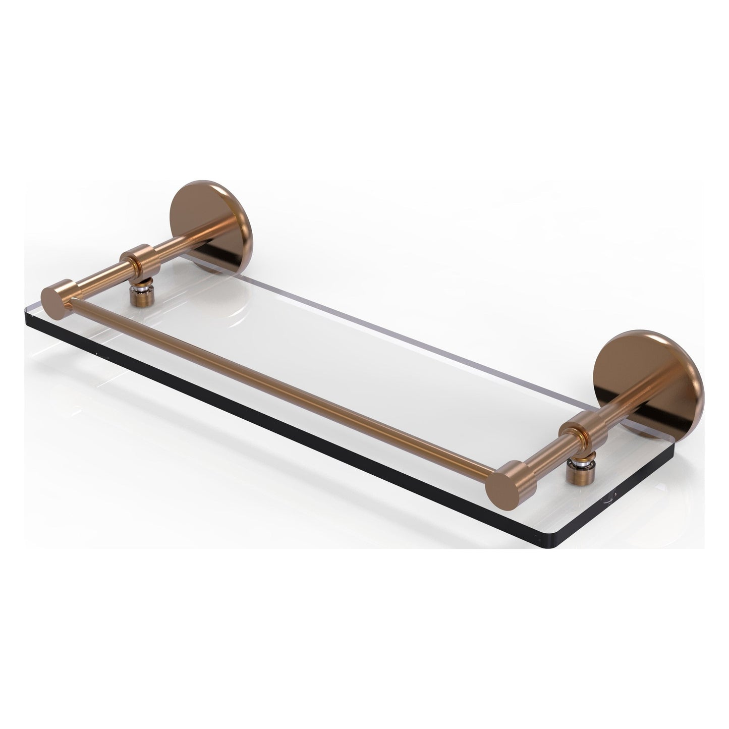 Allied Brass Prestige Skyline 16" x 5" Brushed Bronze Solid Brass Tempered Glass Shelf With Gallery Rail