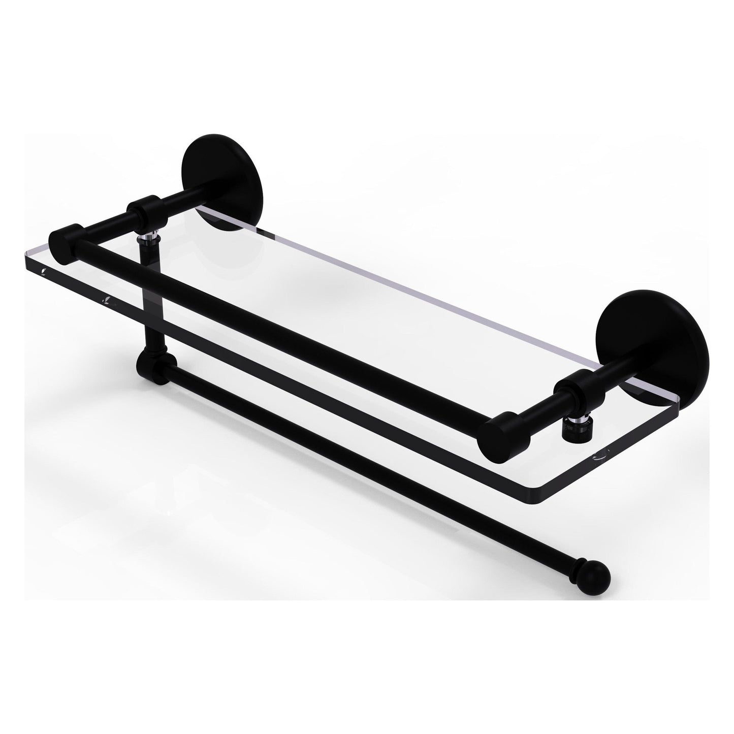 Allied Brass Prestige Skyline 16" x 5" Matte Black Solid Brass Paper Towel Holder With 16" Gallery Glass Shelf
