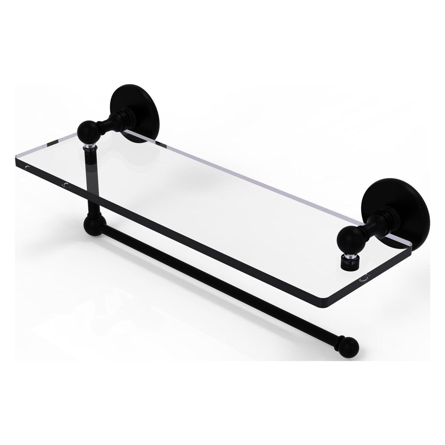 Allied Brass Prestige Skyline 16" x 5" Matte Black Solid Brass Paper Towel Holder With 16" Glass Shelf